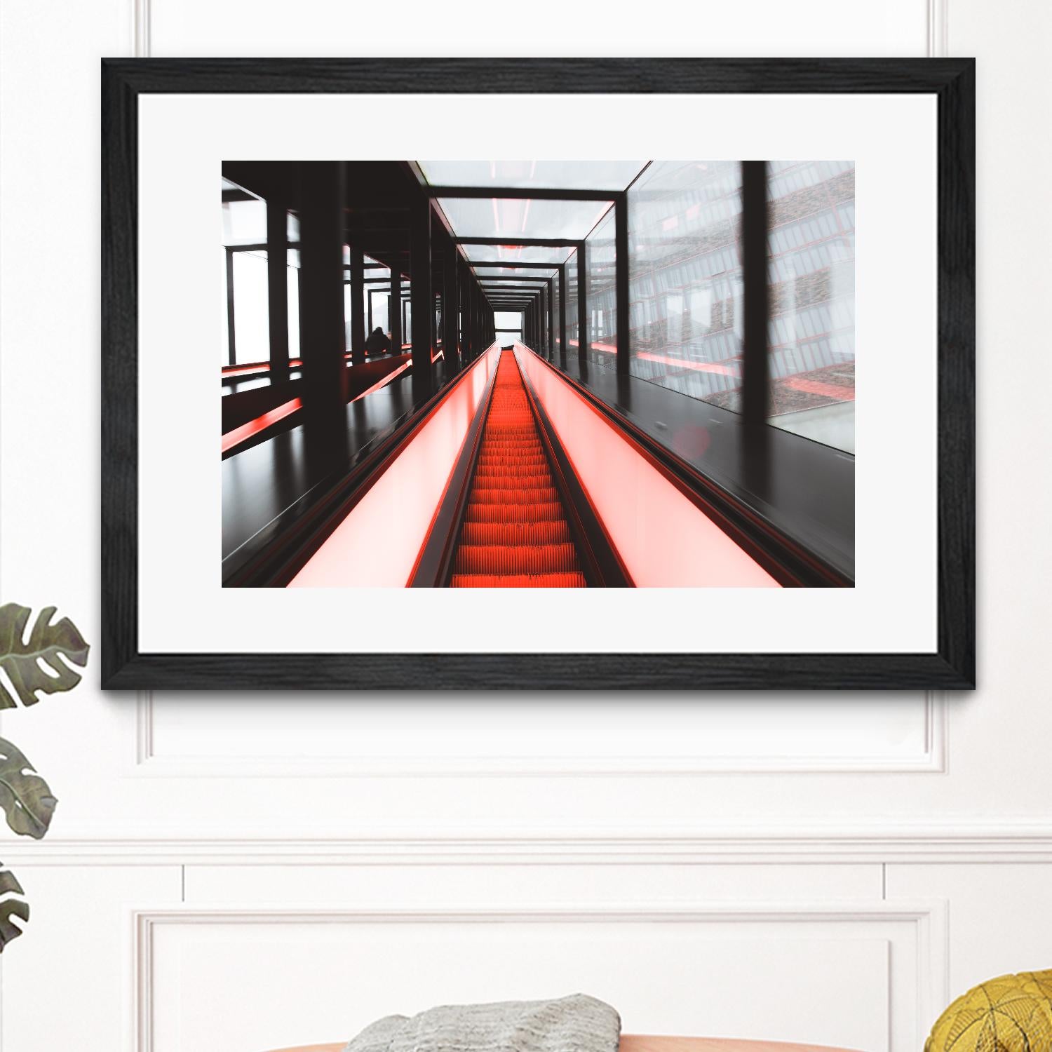 Red escalator by Pexels on GIANT ART - black photo art