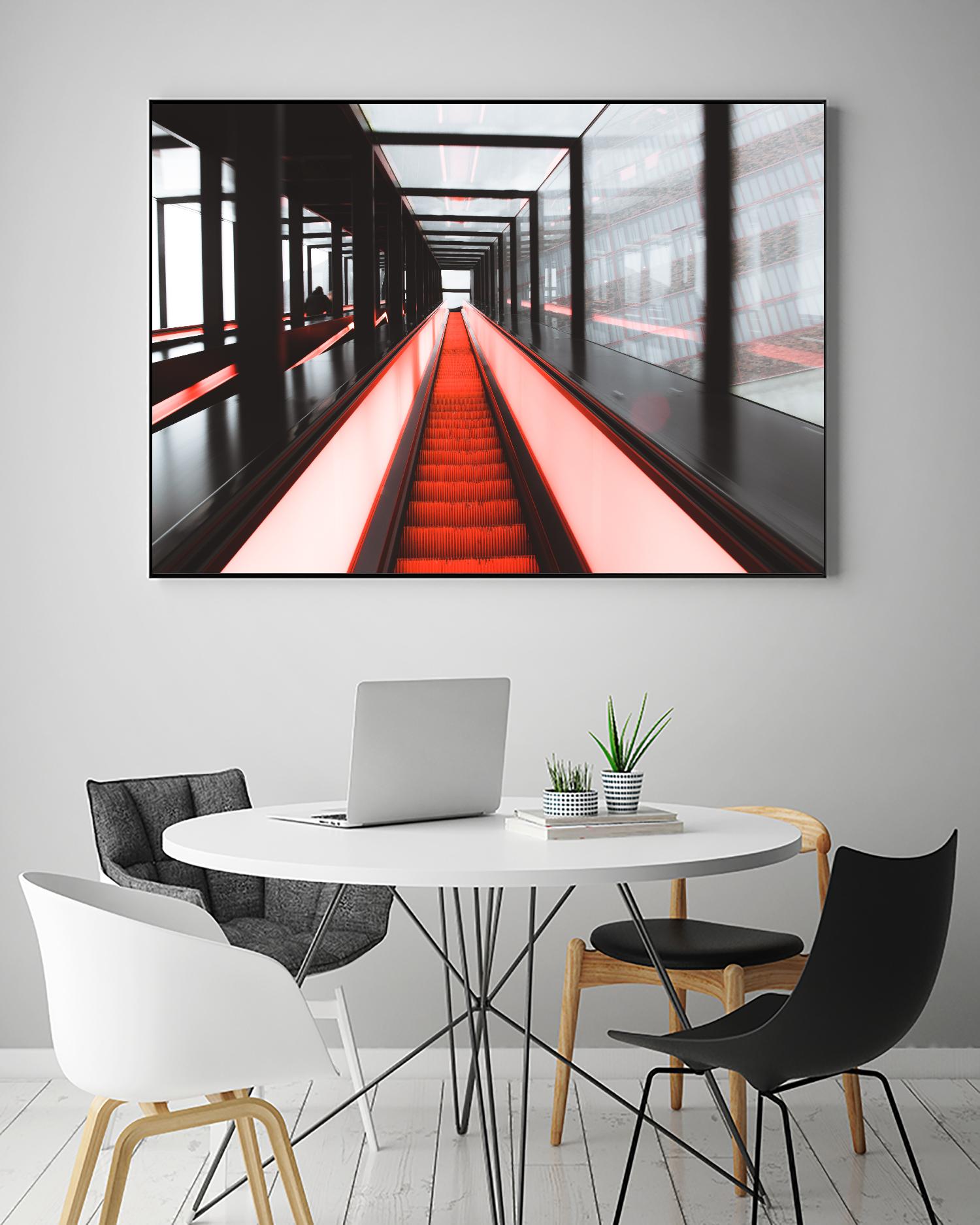 Red escalator by Pexels on GIANT ART - black photo art