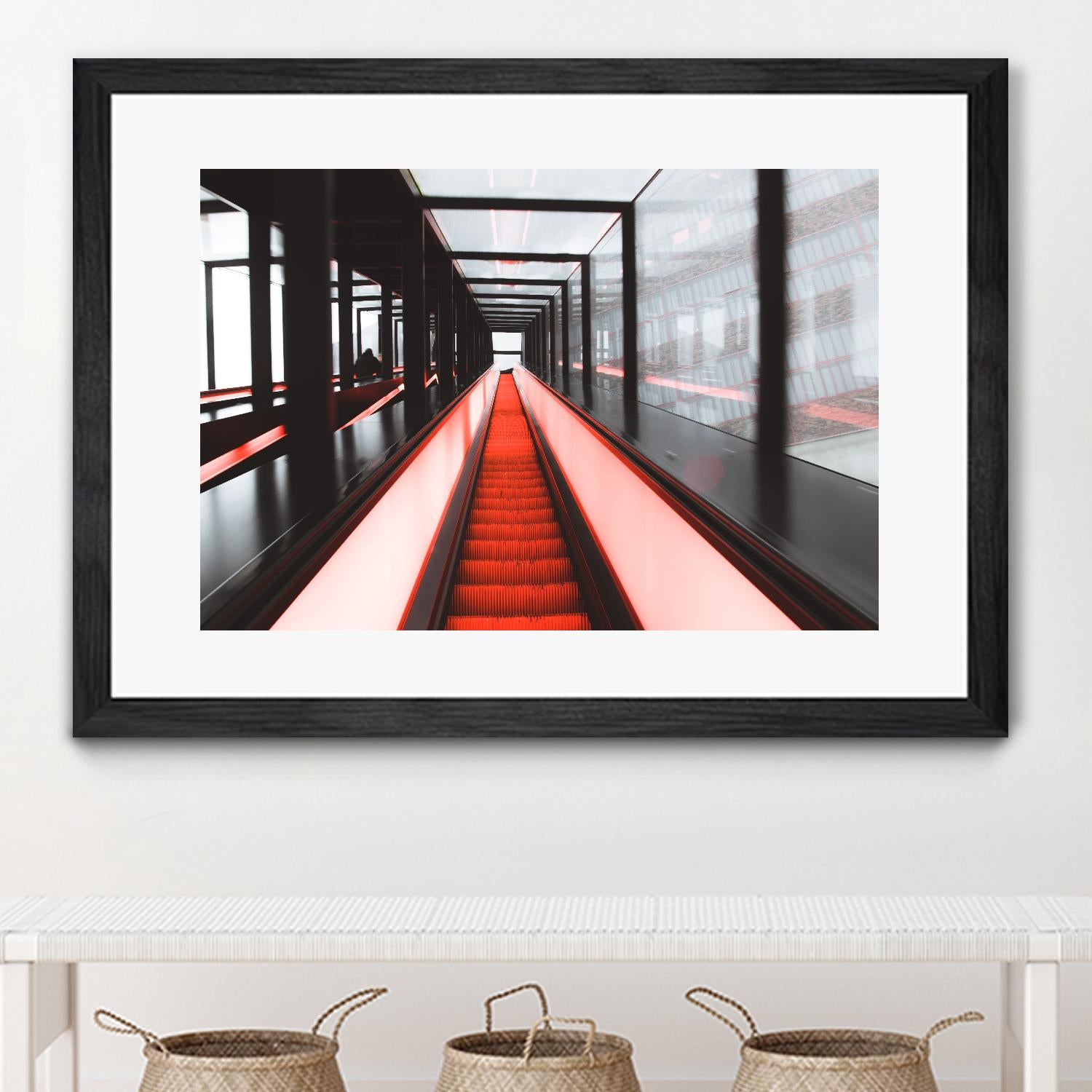 Red escalator by Pexels on GIANT ART - black photo art