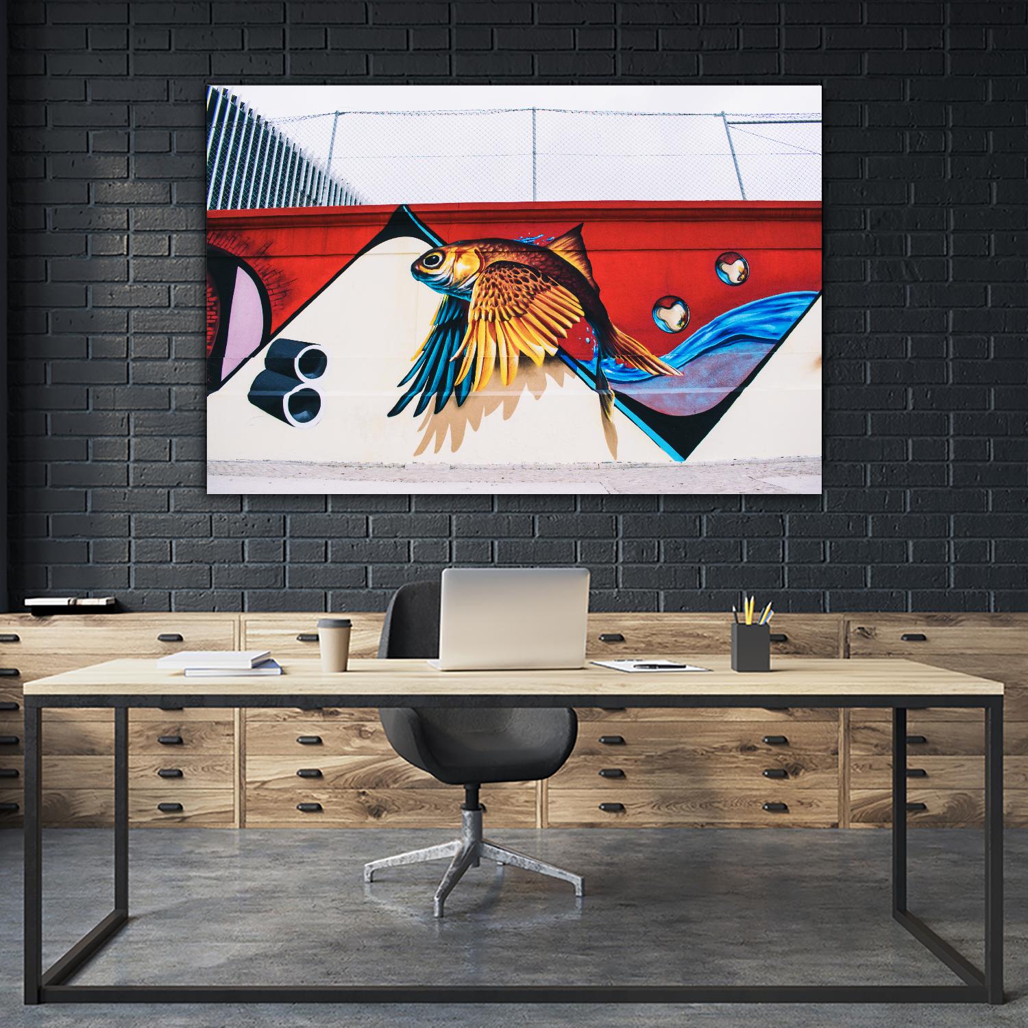 Flying fish graffiti by Pexels on GIANT ART - blue architectural