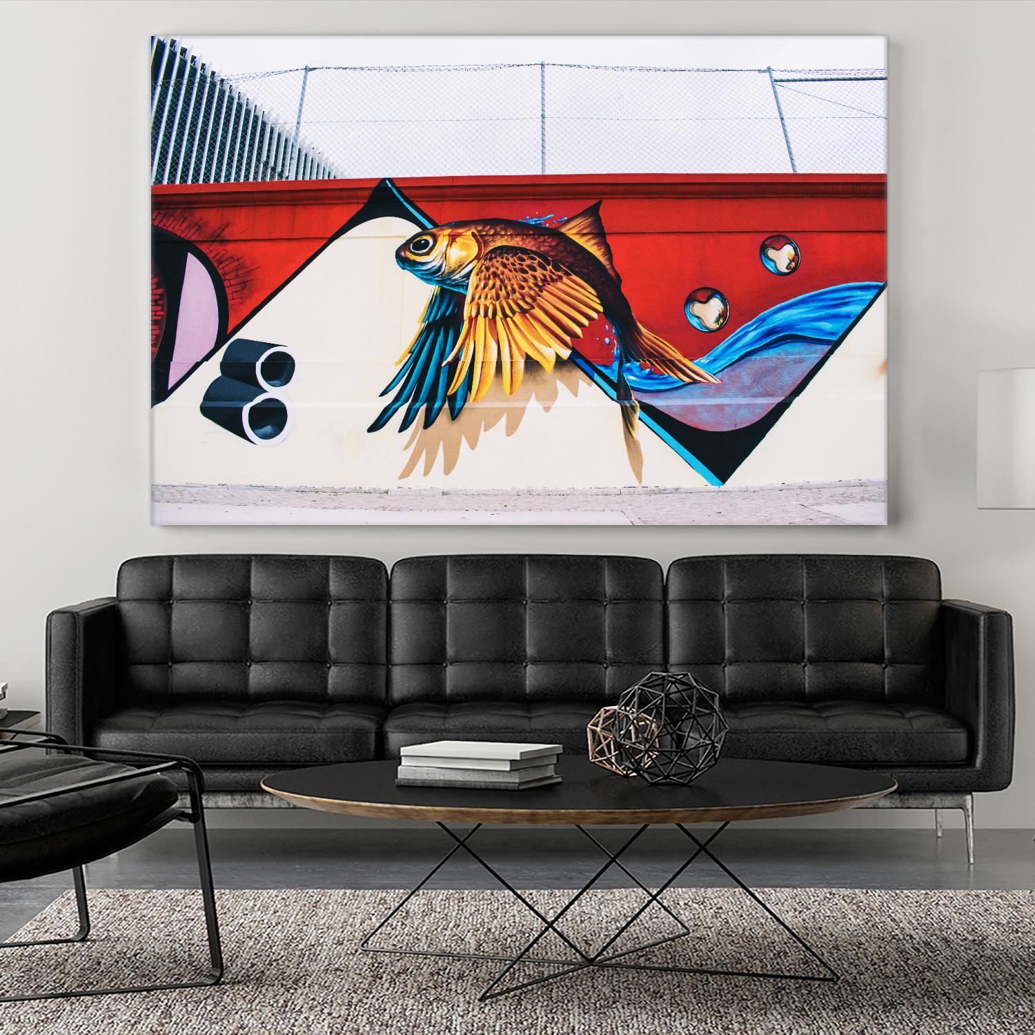 Flying fish graffiti by Pexels on GIANT ART - blue architectural