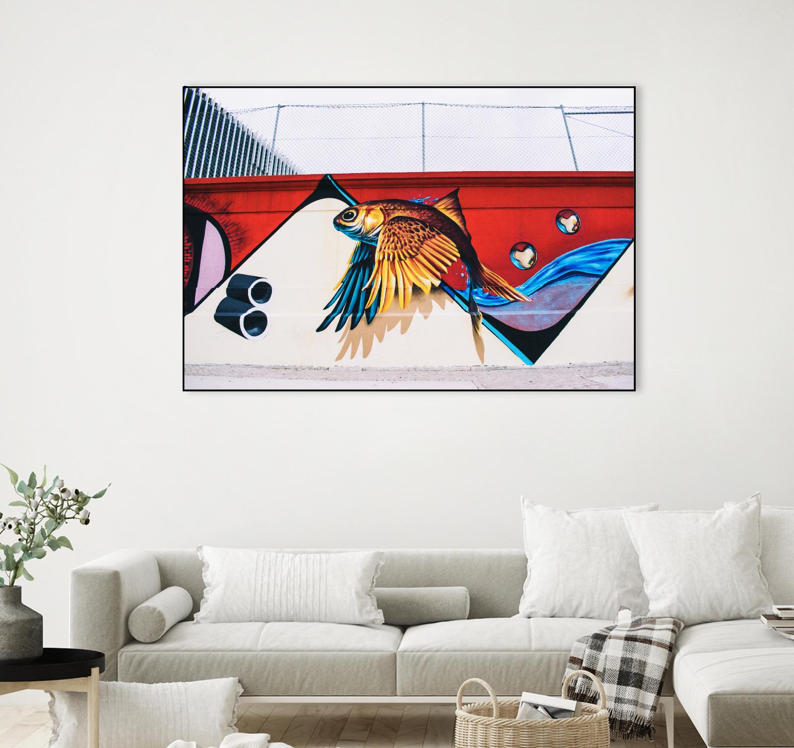 Flying fish graffiti by Pexels on GIANT ART - blue architectural