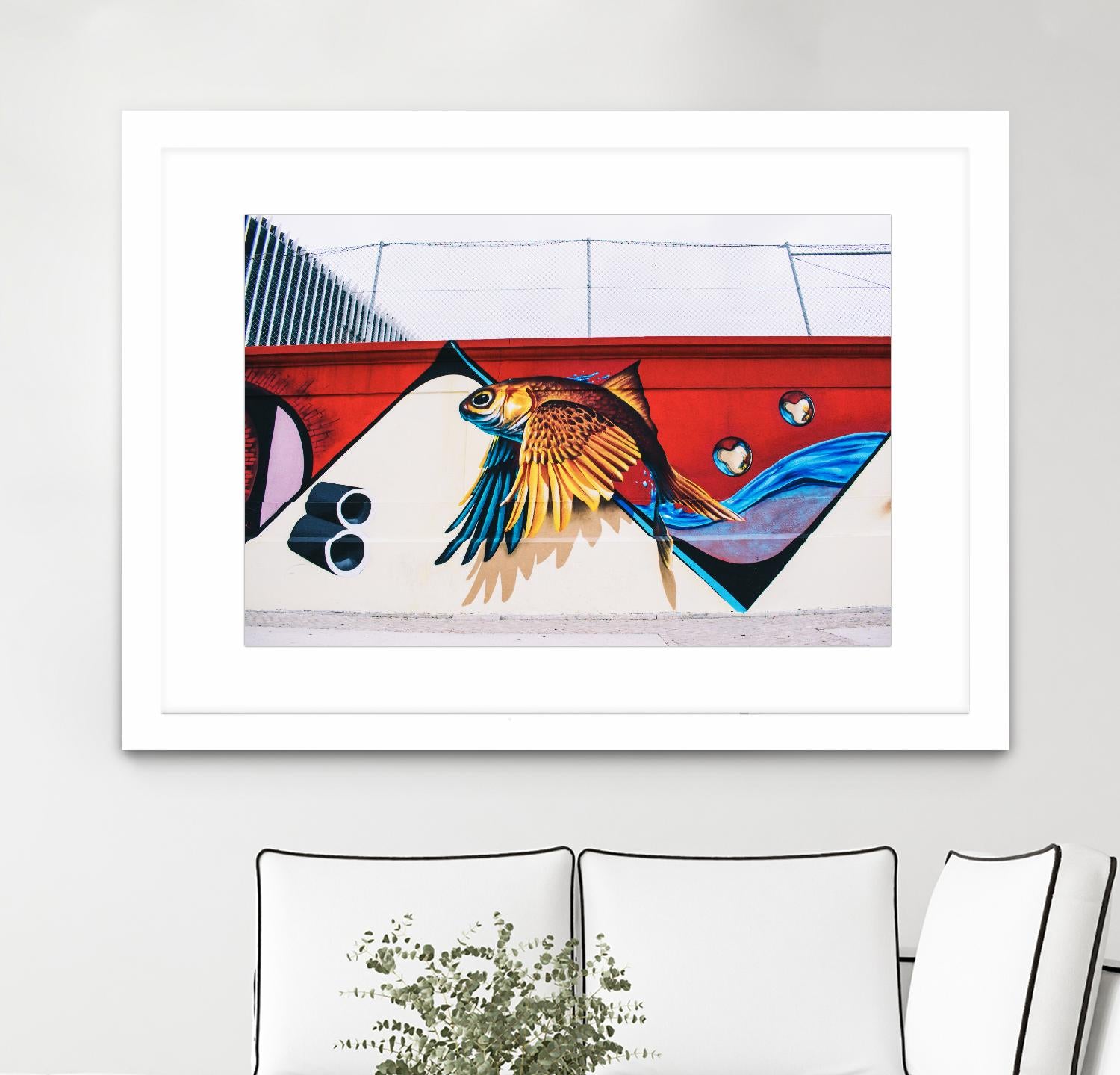 Flying fish graffiti by Pexels on GIANT ART - blue architectural