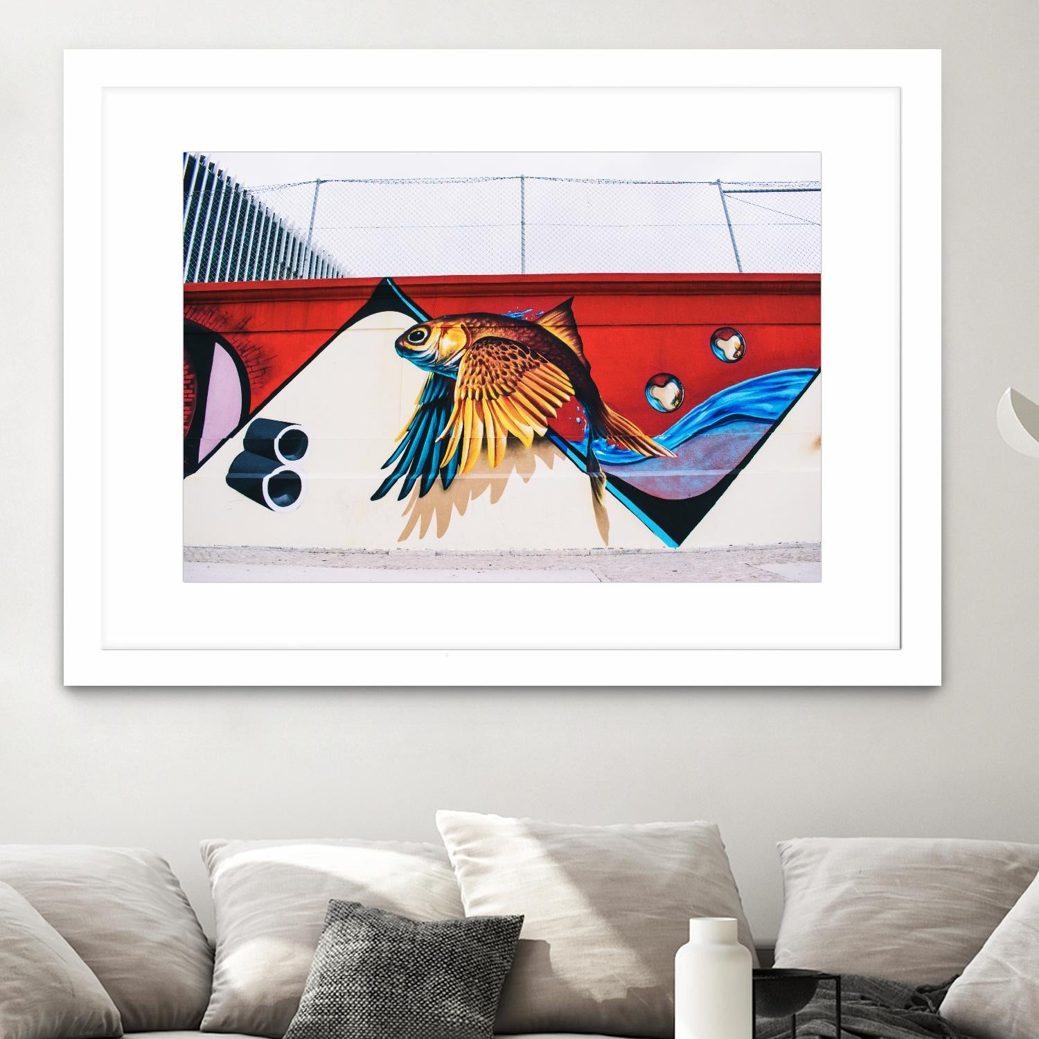 Flying fish graffiti by Pexels on GIANT ART - blue architectural