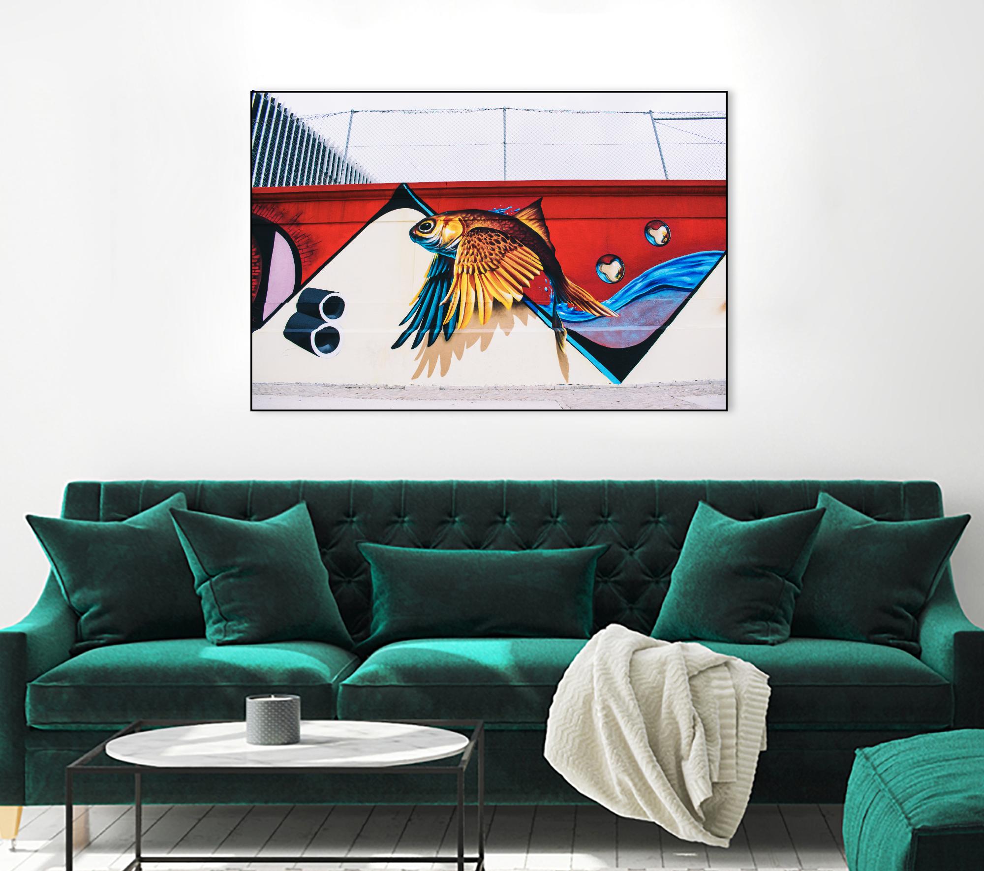 Flying fish graffiti by Pexels on GIANT ART - blue architectural