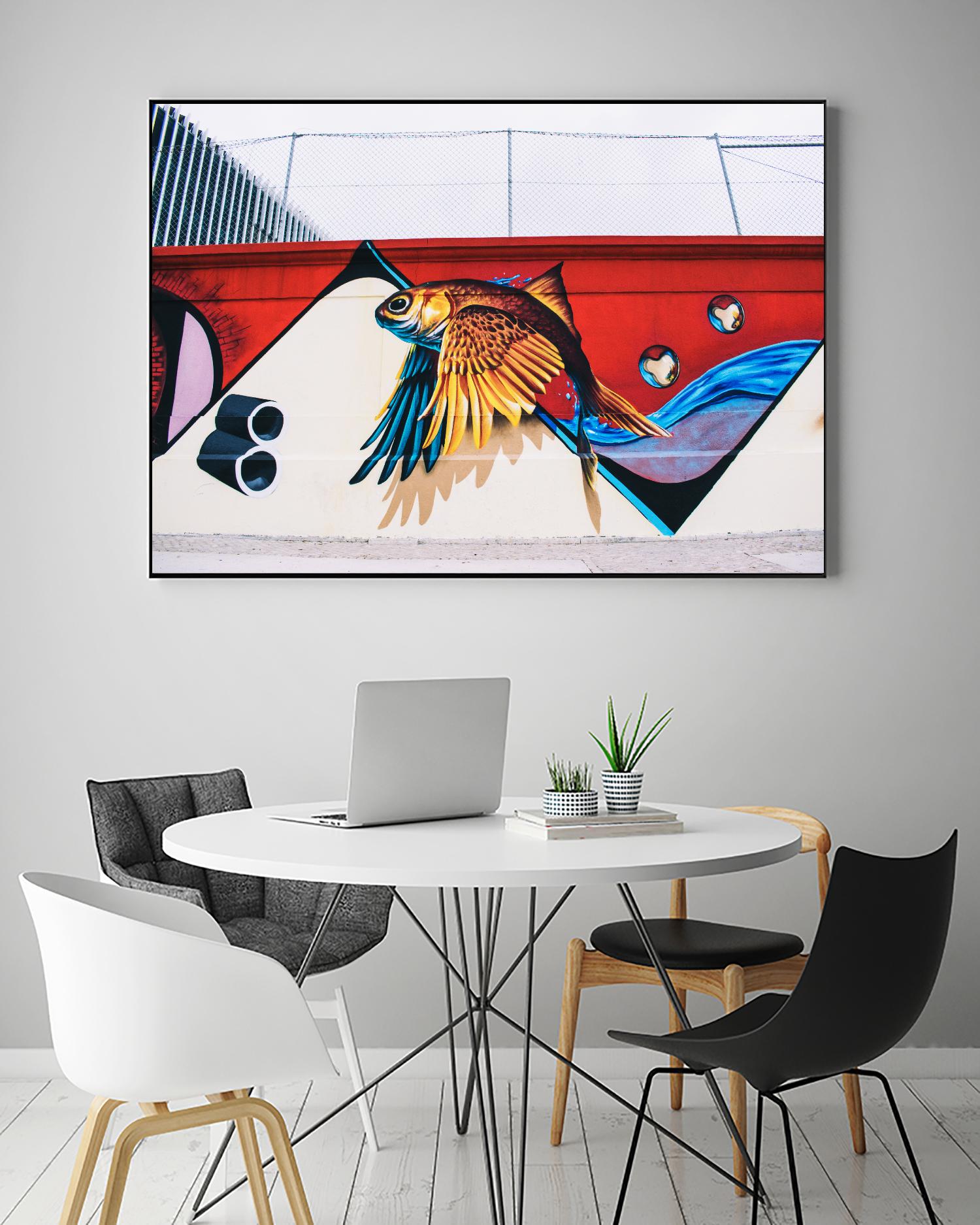 Flying fish graffiti by Pexels on GIANT ART - blue architectural