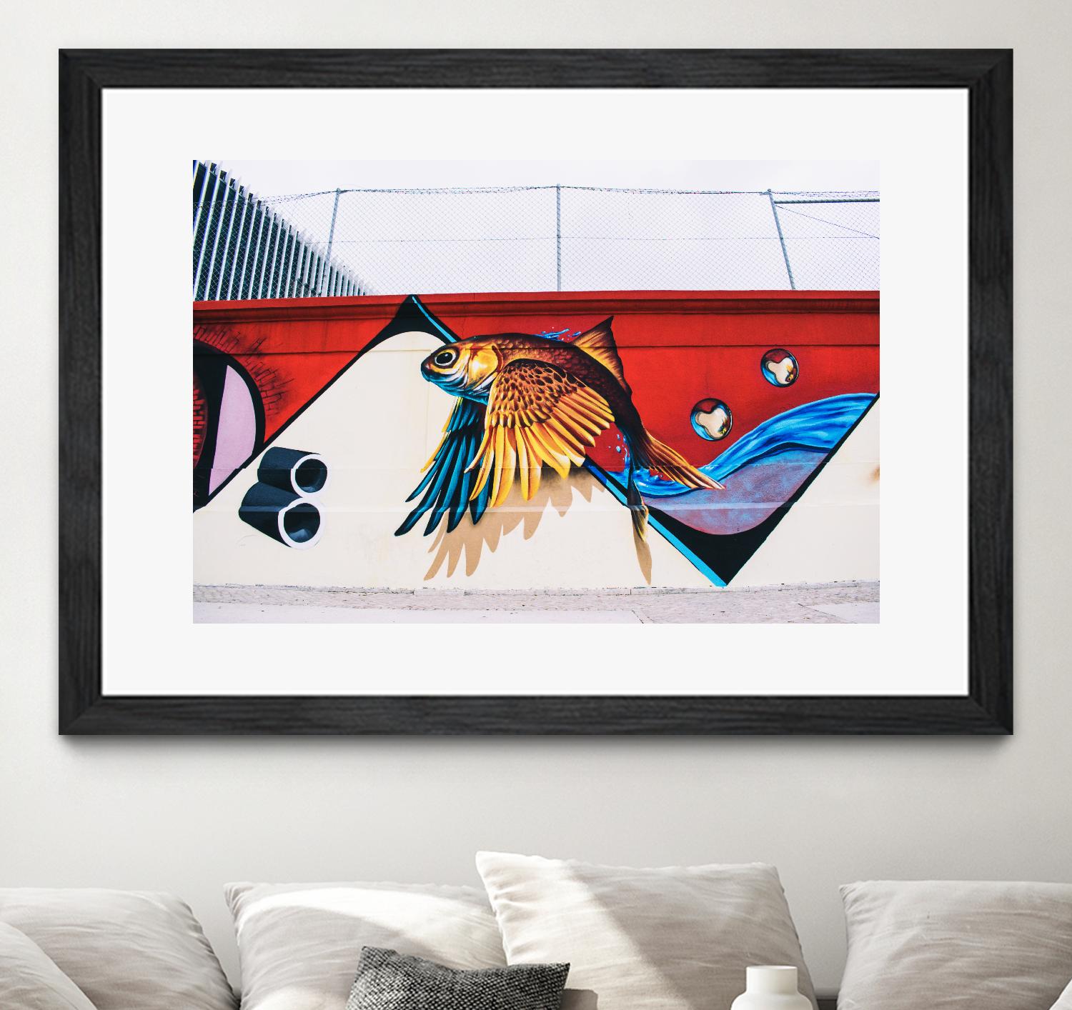 Flying fish graffiti by Pexels on GIANT ART - blue architectural