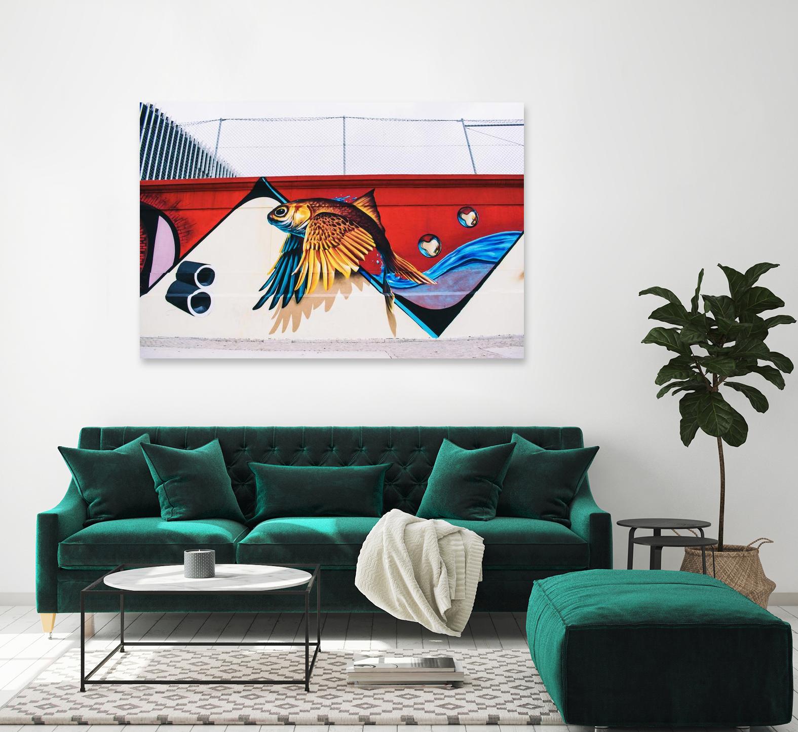 Flying fish graffiti by Pexels on GIANT ART - blue architectural