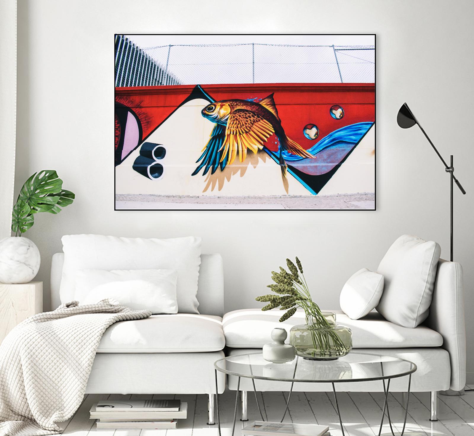 Flying fish graffiti by Pexels on GIANT ART - blue architectural