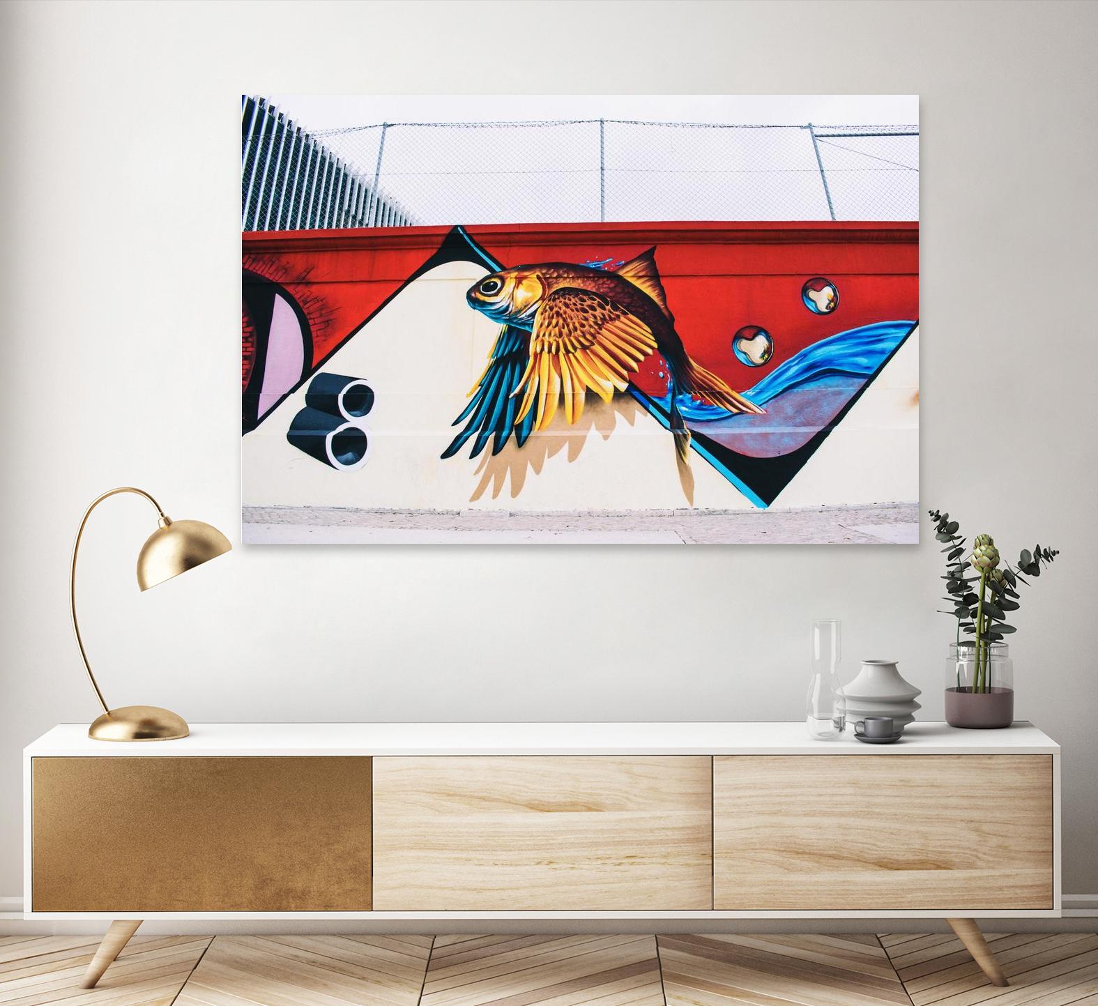 Flying fish graffiti by Pexels on GIANT ART - blue architectural