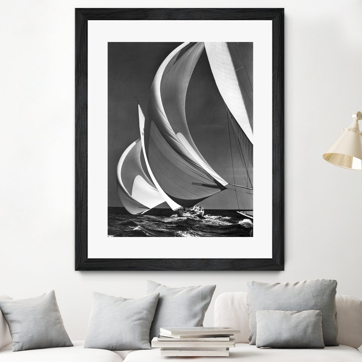 Two sailboats racing with their spinakers on a reach, 1940s  by Bridgeman Images on GIANT ART - black and white  photography