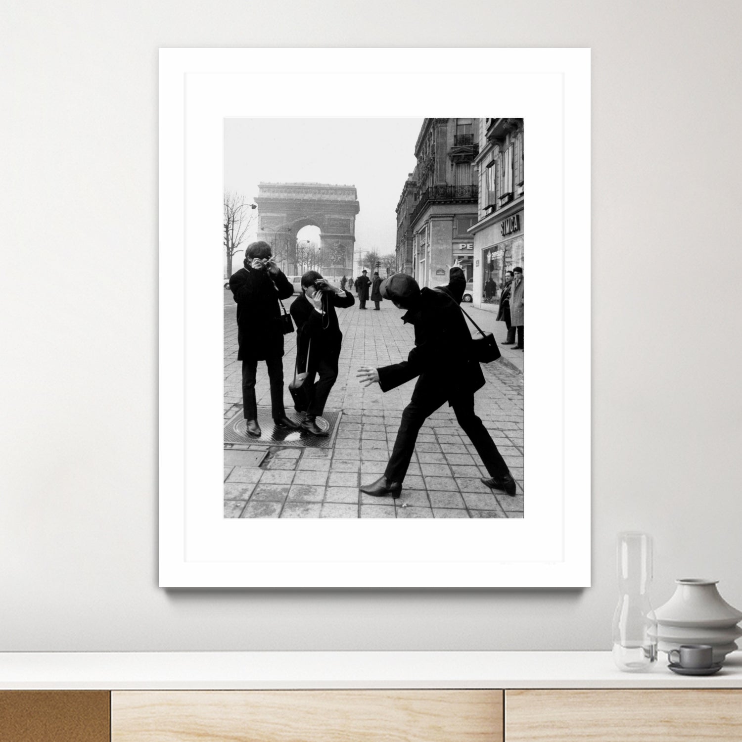 The Beatles in Paris : John Lennon Photographed By George Harrison and Paul McCartney on Champs Elysees in Paris January 15, 1964  by bridgeman Images  on GIANT ART - black and white photography