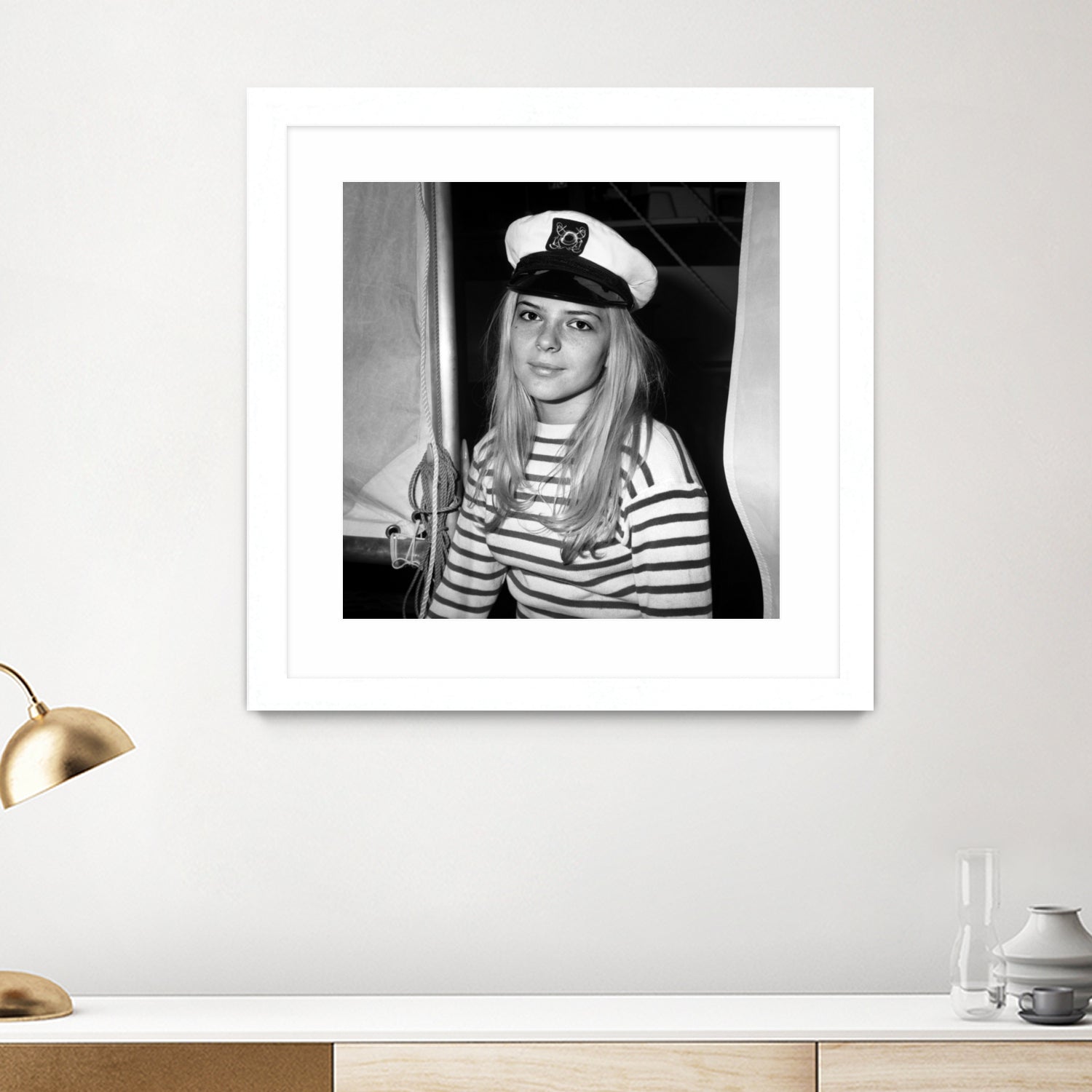 French Singer France Gall With Sailor Suit at Sailing Show, Paris, 17th January 1968 by Bridgeman Images on GIANT ART - black and white photography 