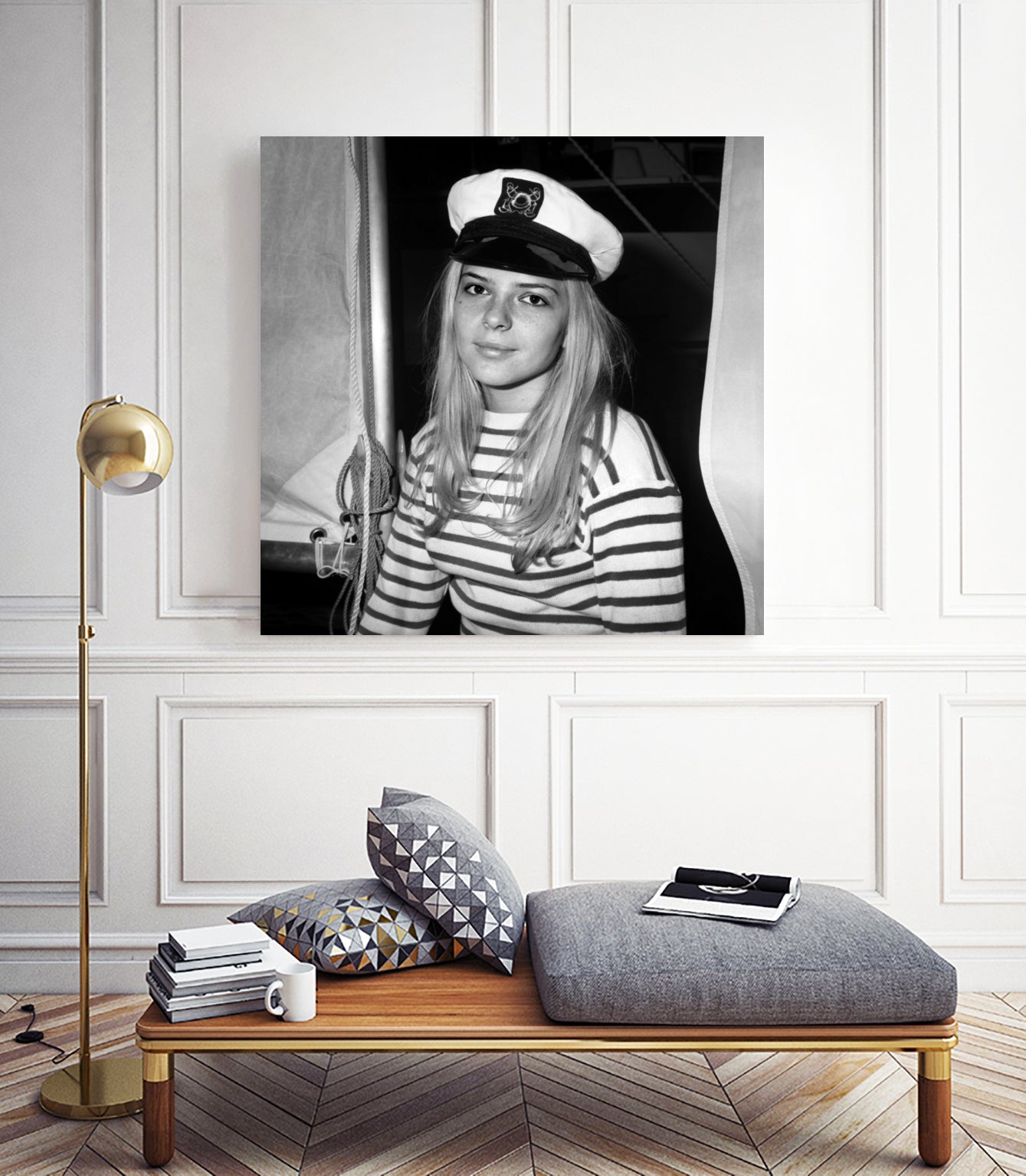 French Singer France Gall With Sailor Suit at Sailing Show, Paris, 17th January 1968 by Bridgeman Images on GIANT ART - black and white photography 