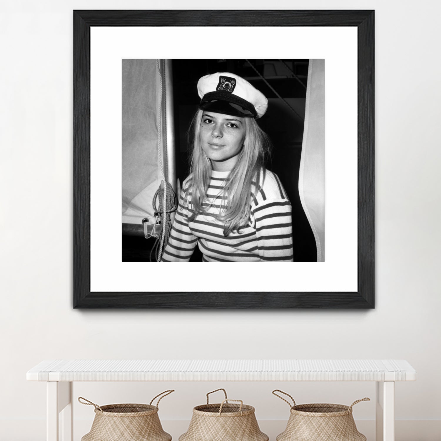 French Singer France Gall With Sailor Suit at Sailing Show, Paris, 17th January 1968 by Bridgeman Images on GIANT ART - black and white photography 