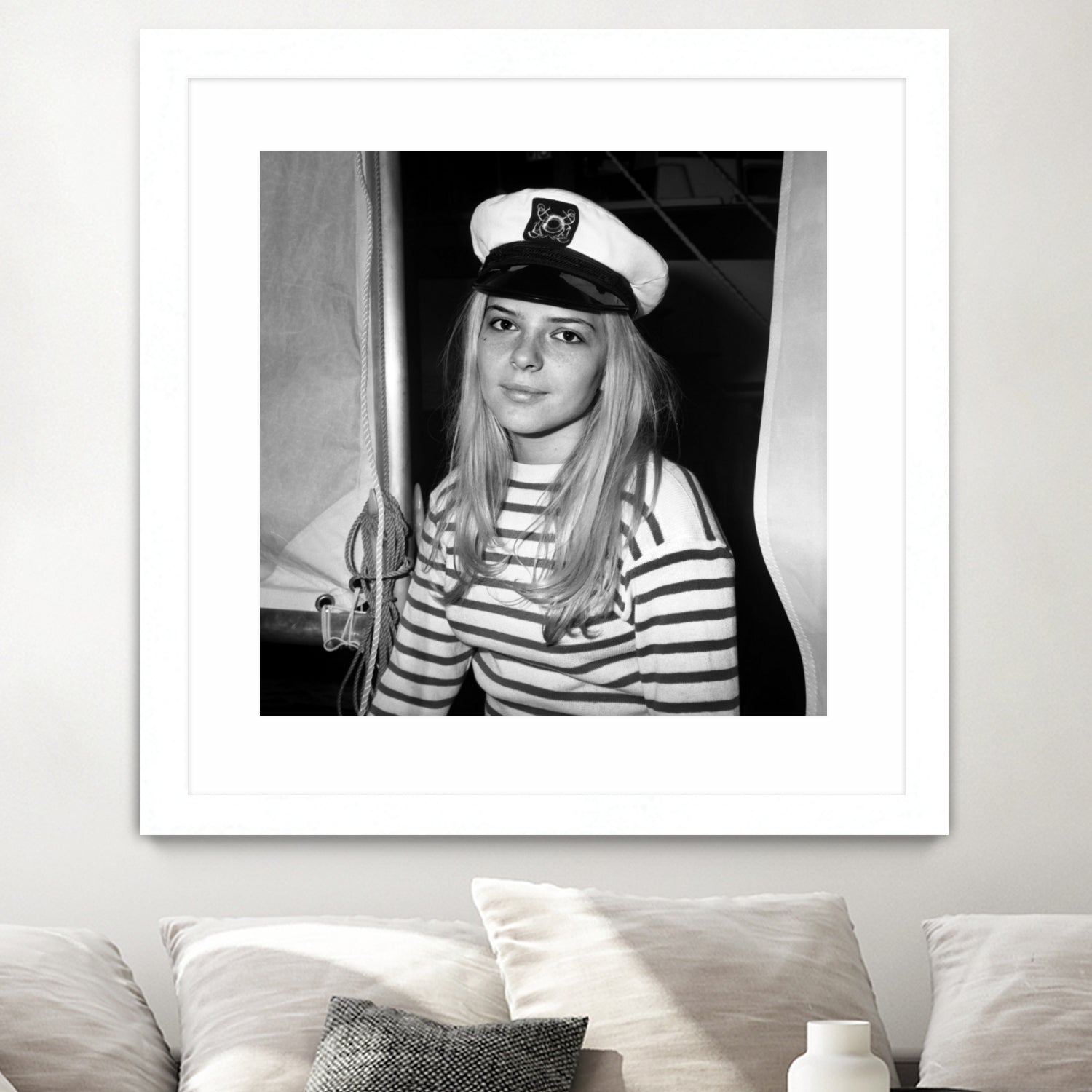 French Singer France Gall With Sailor Suit at Sailing Show, Paris, 17th January 1968 by Bridgeman Images on GIANT ART - black and white photography 