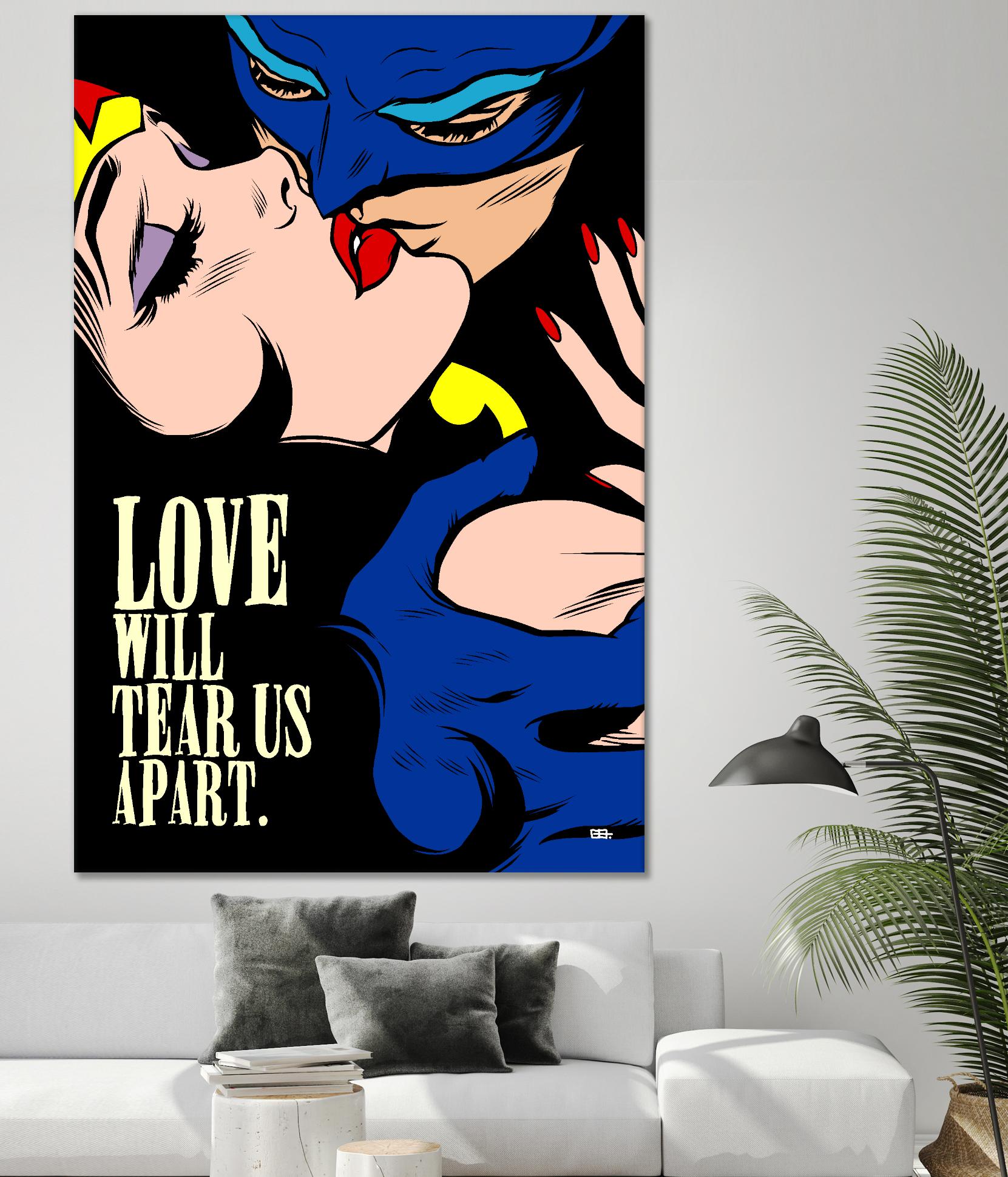 Love Vigilantes by Butcher Billy on GIANT ART - red digital batman kissing 