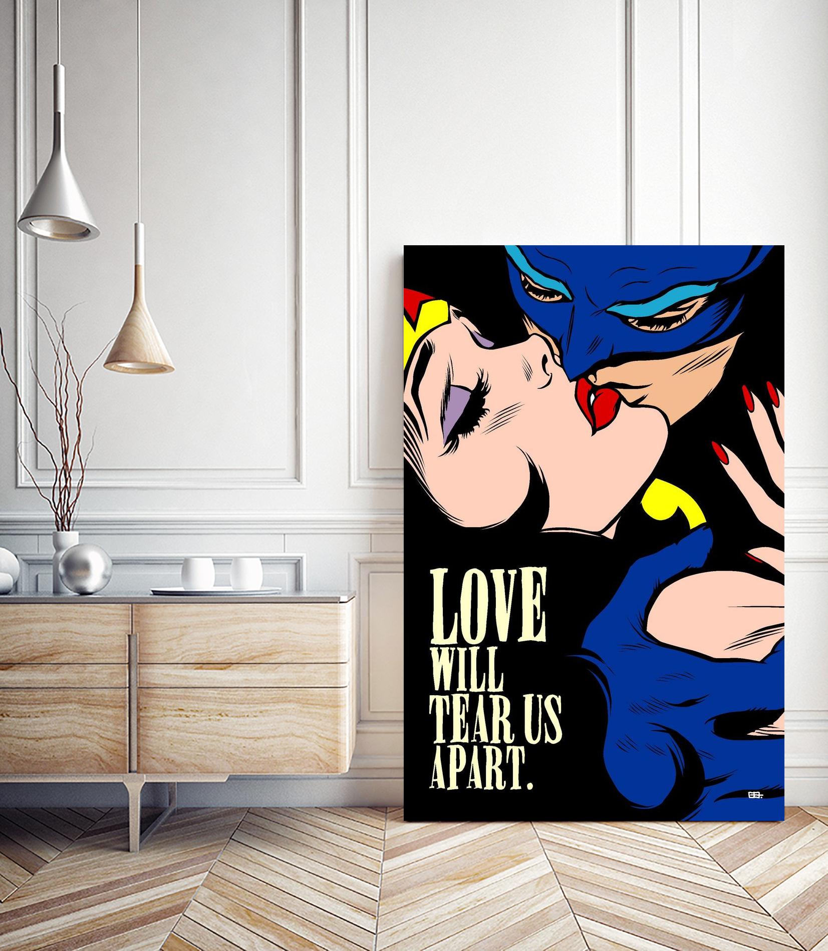 Love Vigilantes by Butcher Billy on GIANT ART - red digital batman kissing 