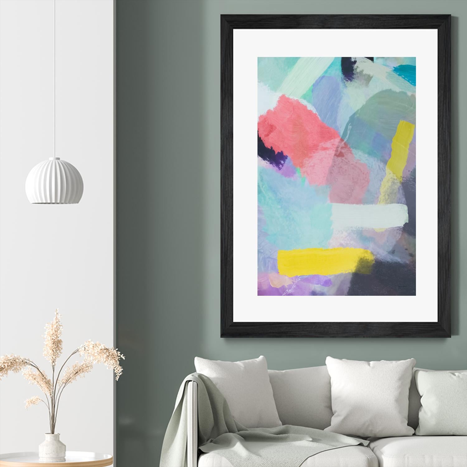 brush painting texture abstract in blue pink yellow green by mrvell on GIANT ART