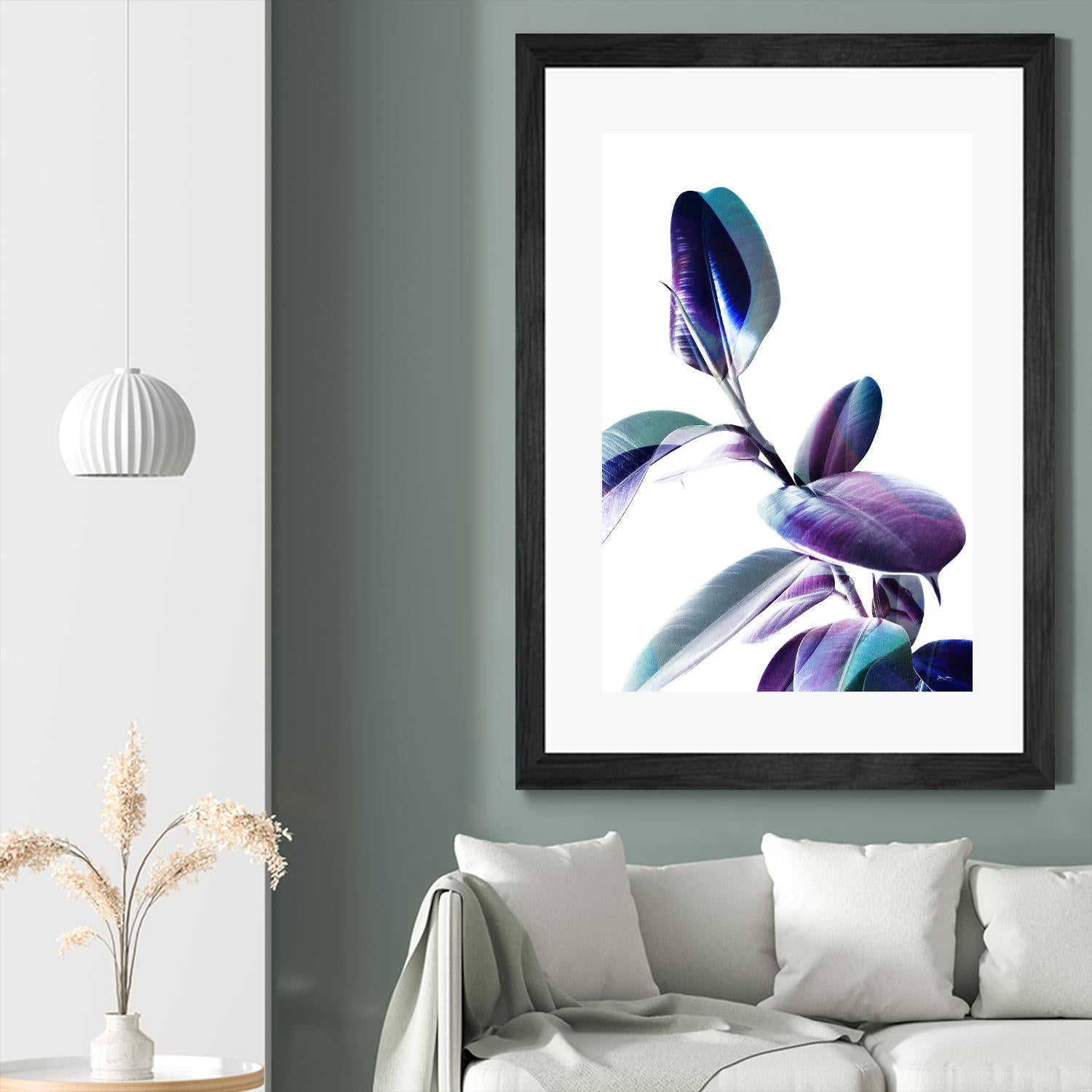 Minimal Rubber foliage in Blue and Purple on White by Dominique Vari on GIANT ART