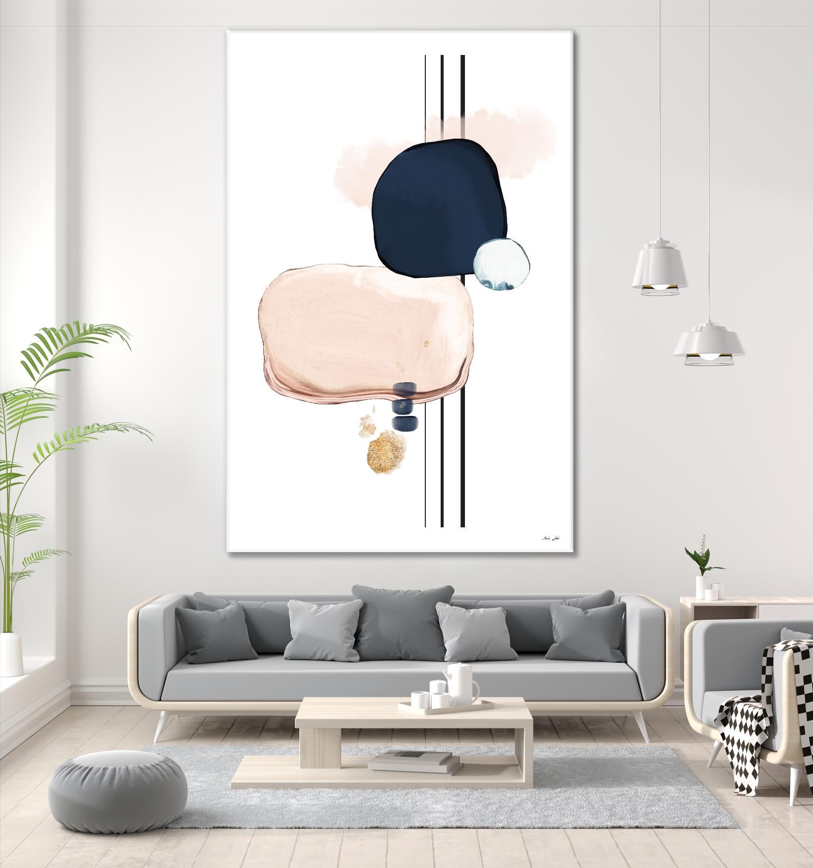 Abstract Study Blush and Navy Blue by Nordic Print Studio on GIANT ART