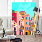 colorful houses by 83 Oranges on GIANT ART - pink landscape