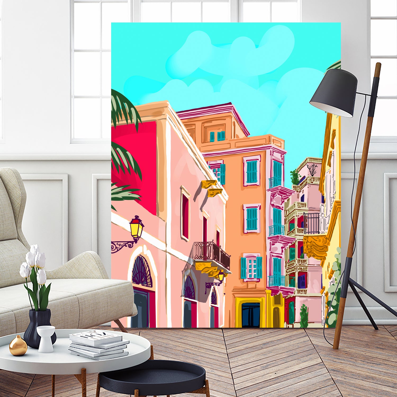 colorful houses by 83 Oranges on GIANT ART - pink landscape