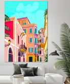 colorful houses by 83 Oranges on GIANT ART - pink landscape