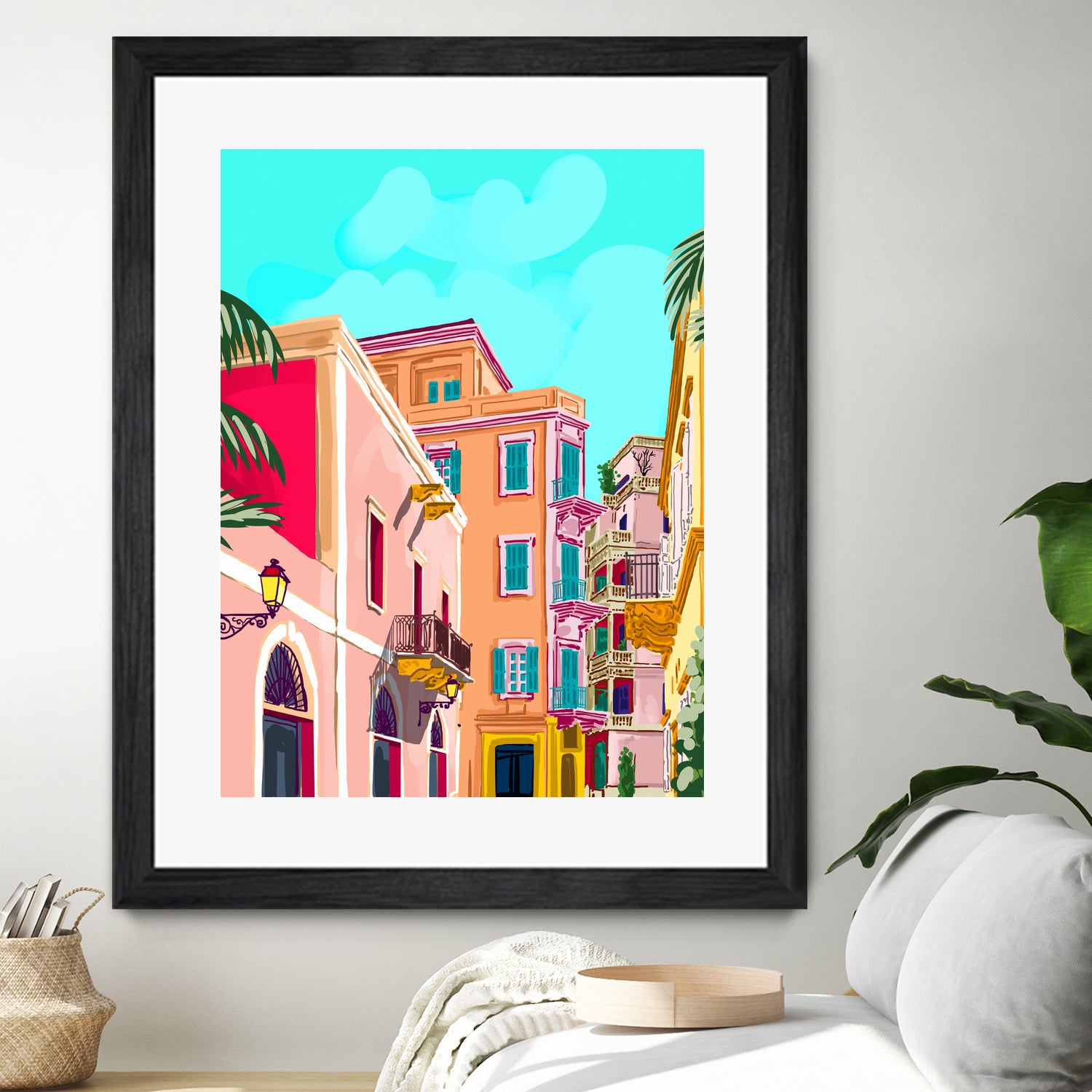 colorful houses by 83 Oranges on GIANT ART - pink landscape