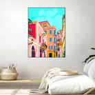 colorful houses by 83 Oranges on GIANT ART - pink landscape