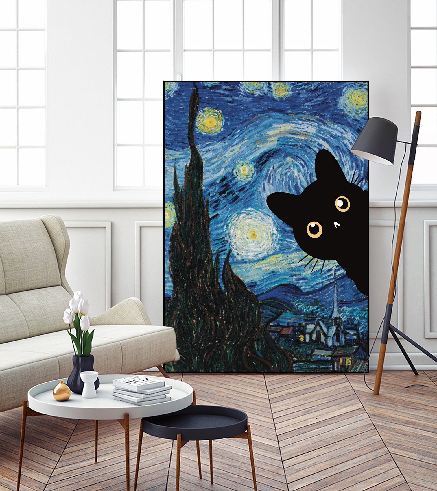 Starry Night Cat by Edson Ramos on GIANT ART