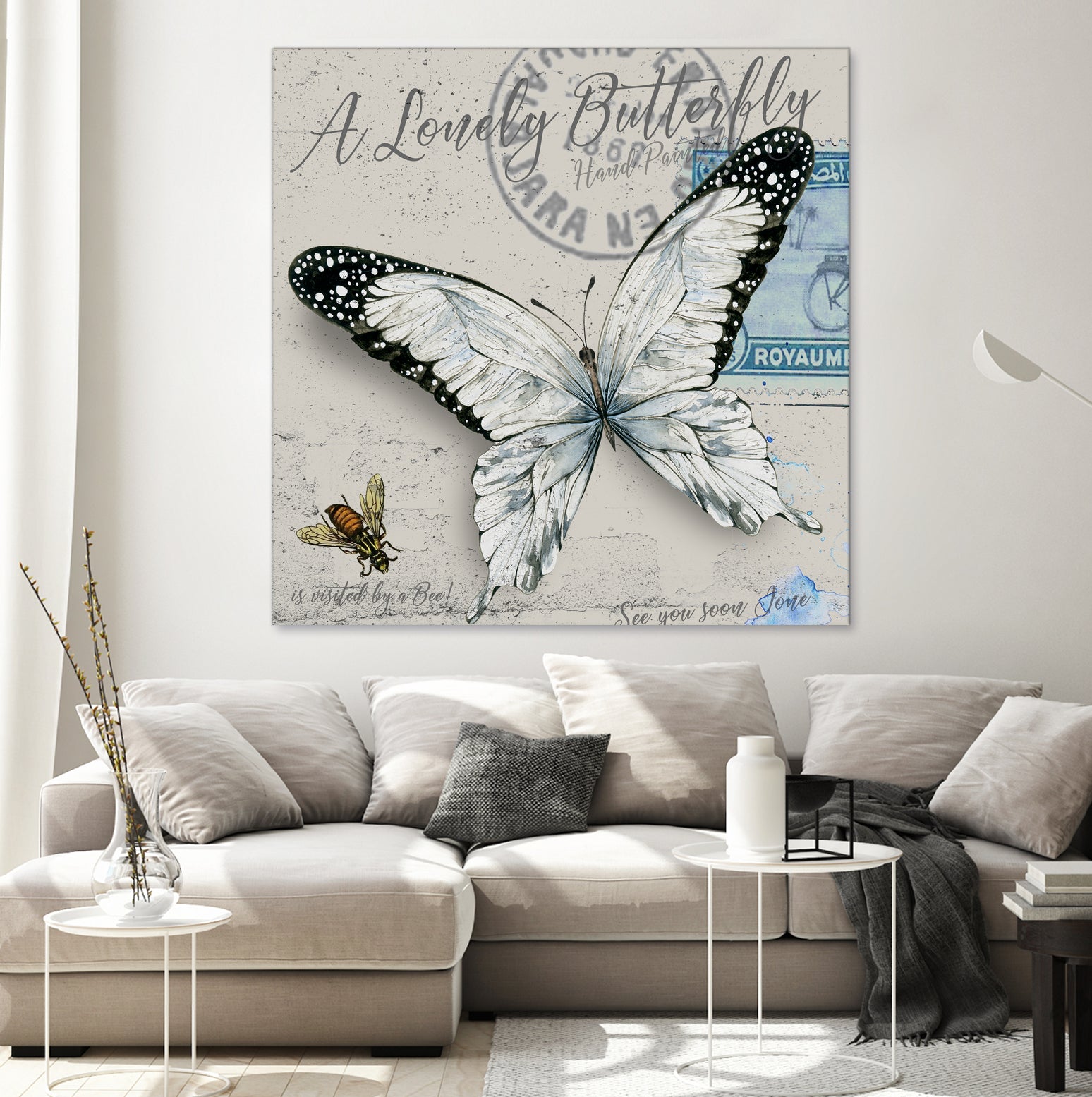 Lonely Butterfly White by David Loblaw on GIANT ART - white typography