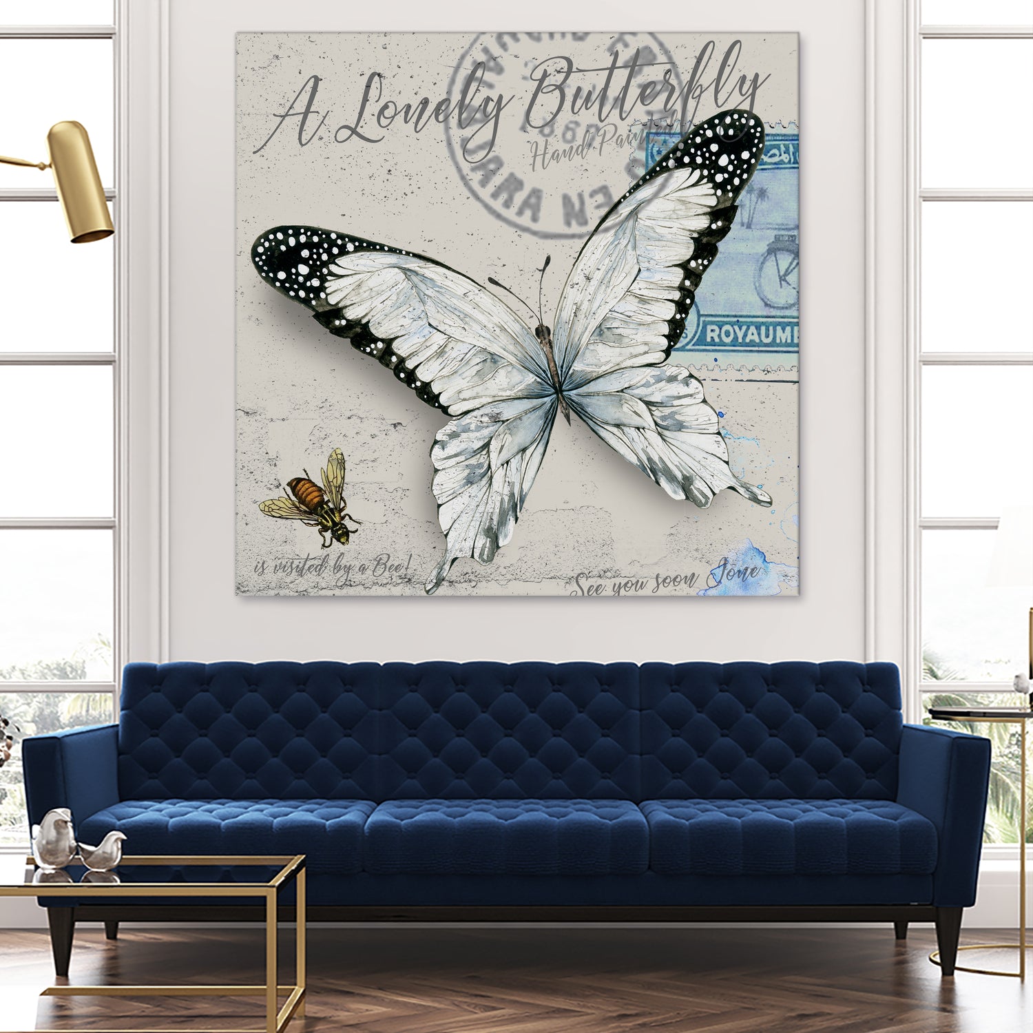 Lonely Butterfly White by David Loblaw on GIANT ART - white typography