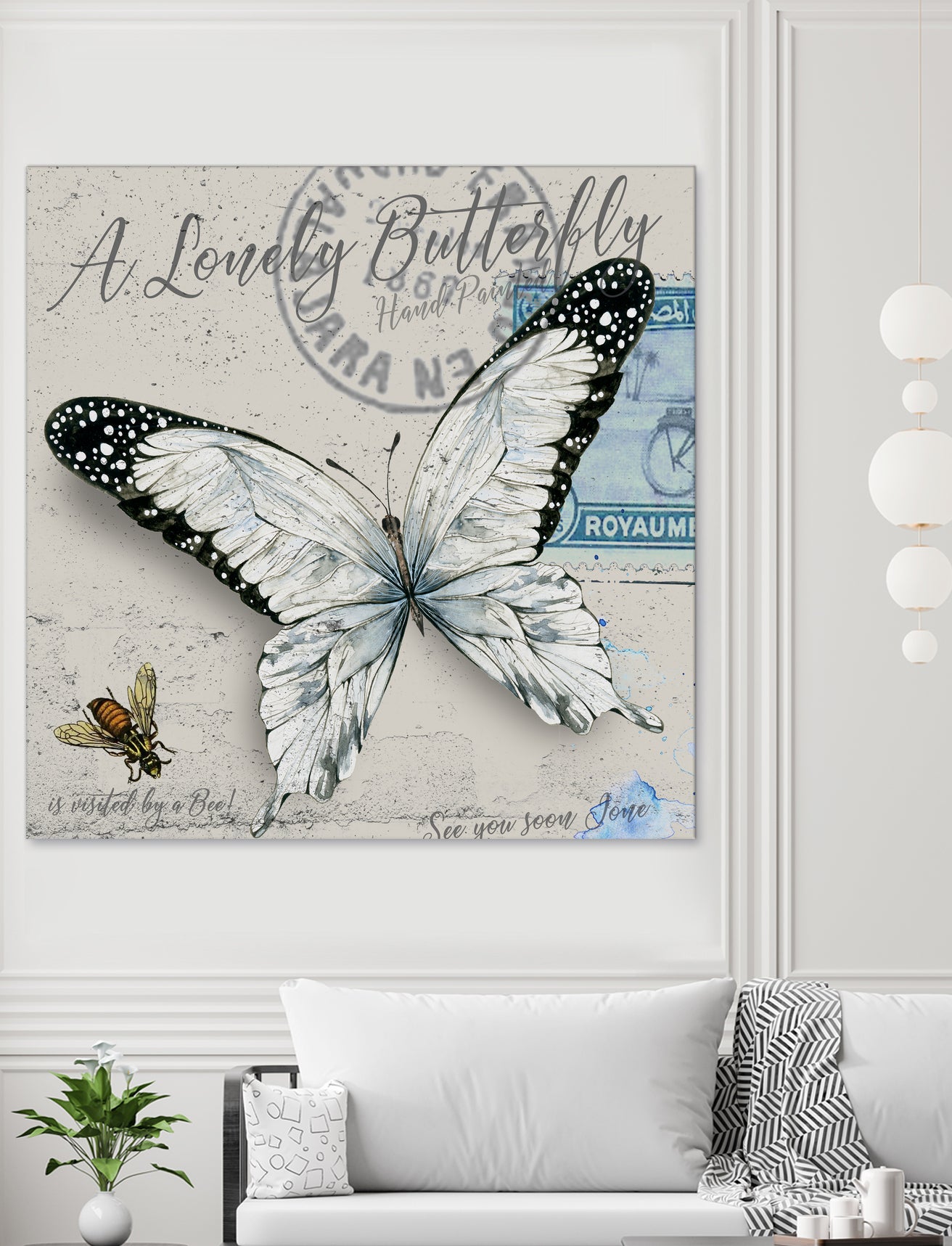 Lonely Butterfly White by David Loblaw on GIANT ART - white typography