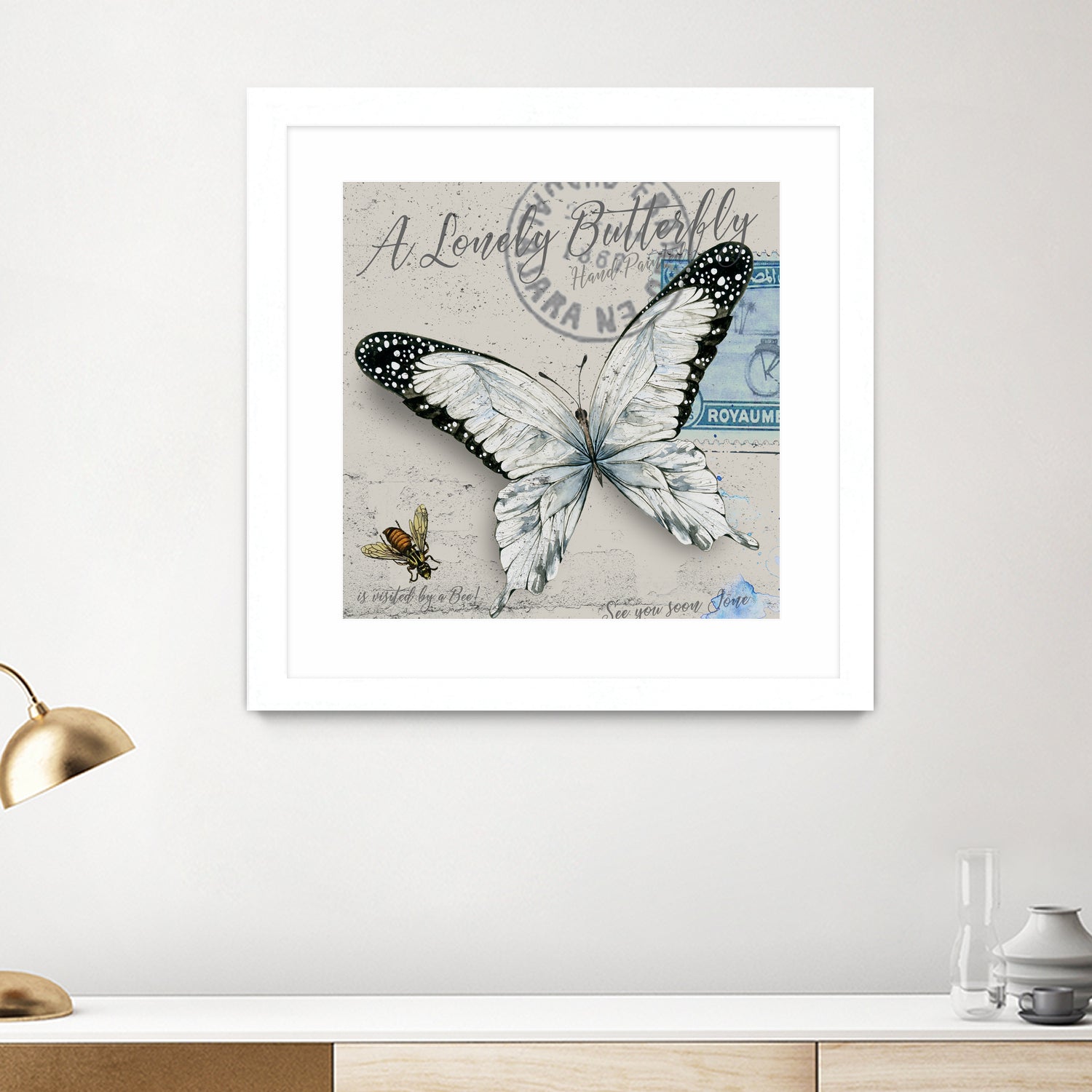 Lonely Butterfly White by David Loblaw on GIANT ART - white typography