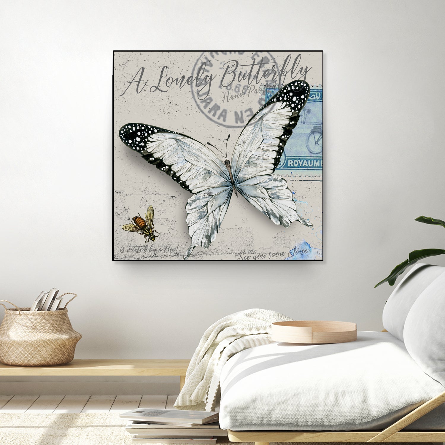 Lonely Butterfly White by David Loblaw on GIANT ART - white typography