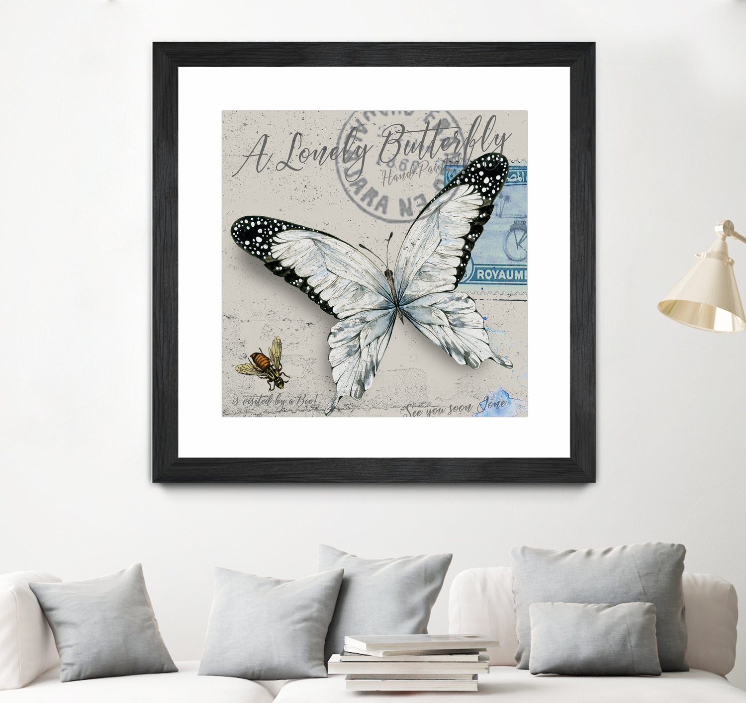 Lonely Butterfly White by David Loblaw on GIANT ART - white typography