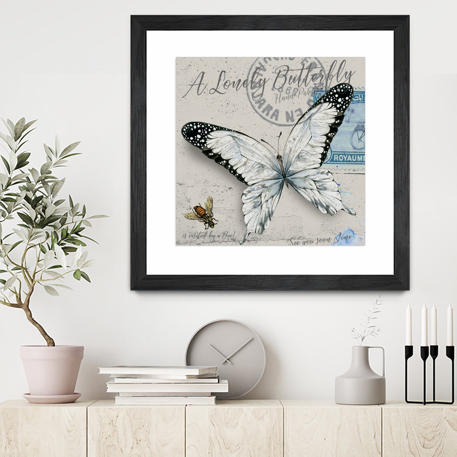 Lonely Butterfly White by David Loblaw on GIANT ART - white typography