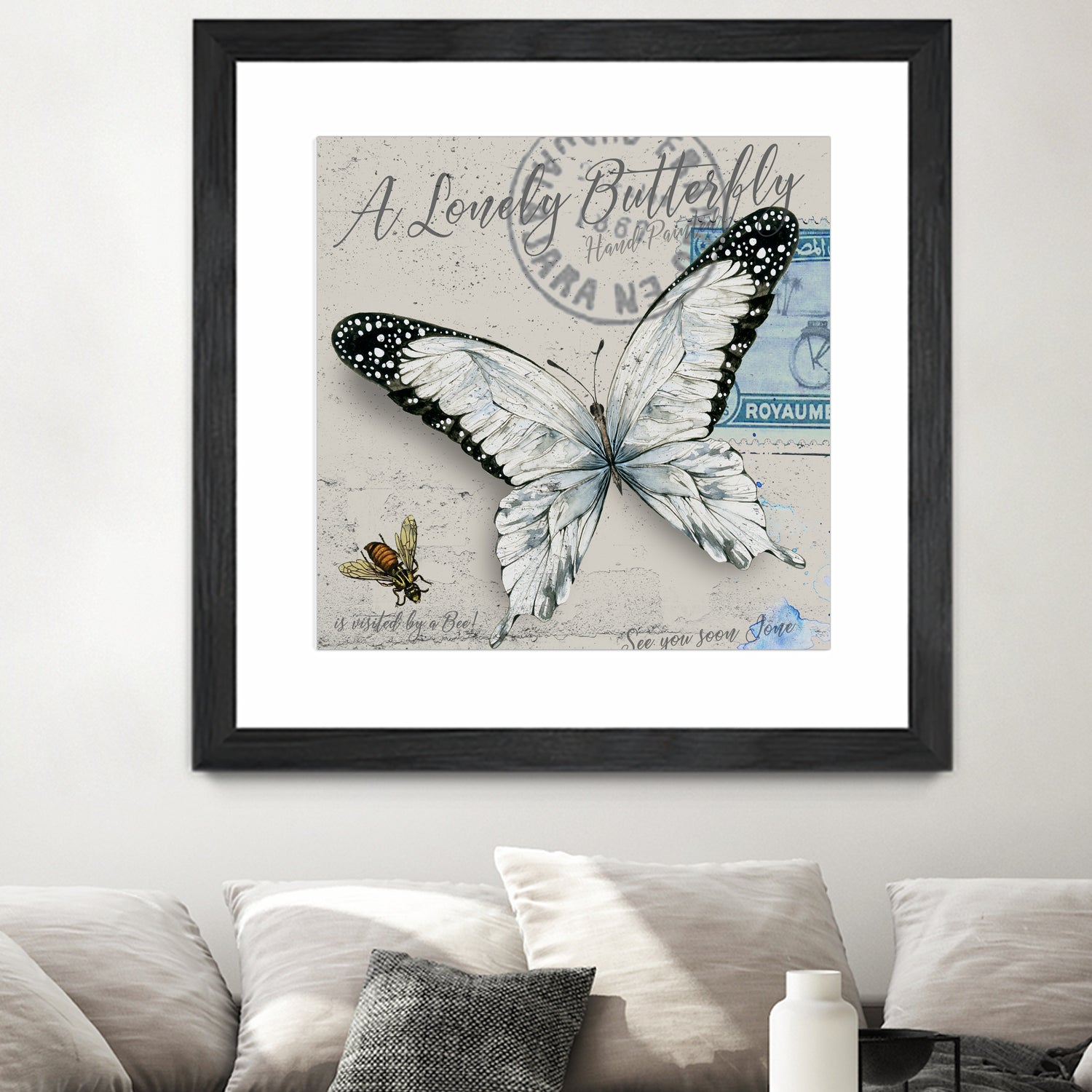 Lonely Butterfly White by David Loblaw on GIANT ART - white typography