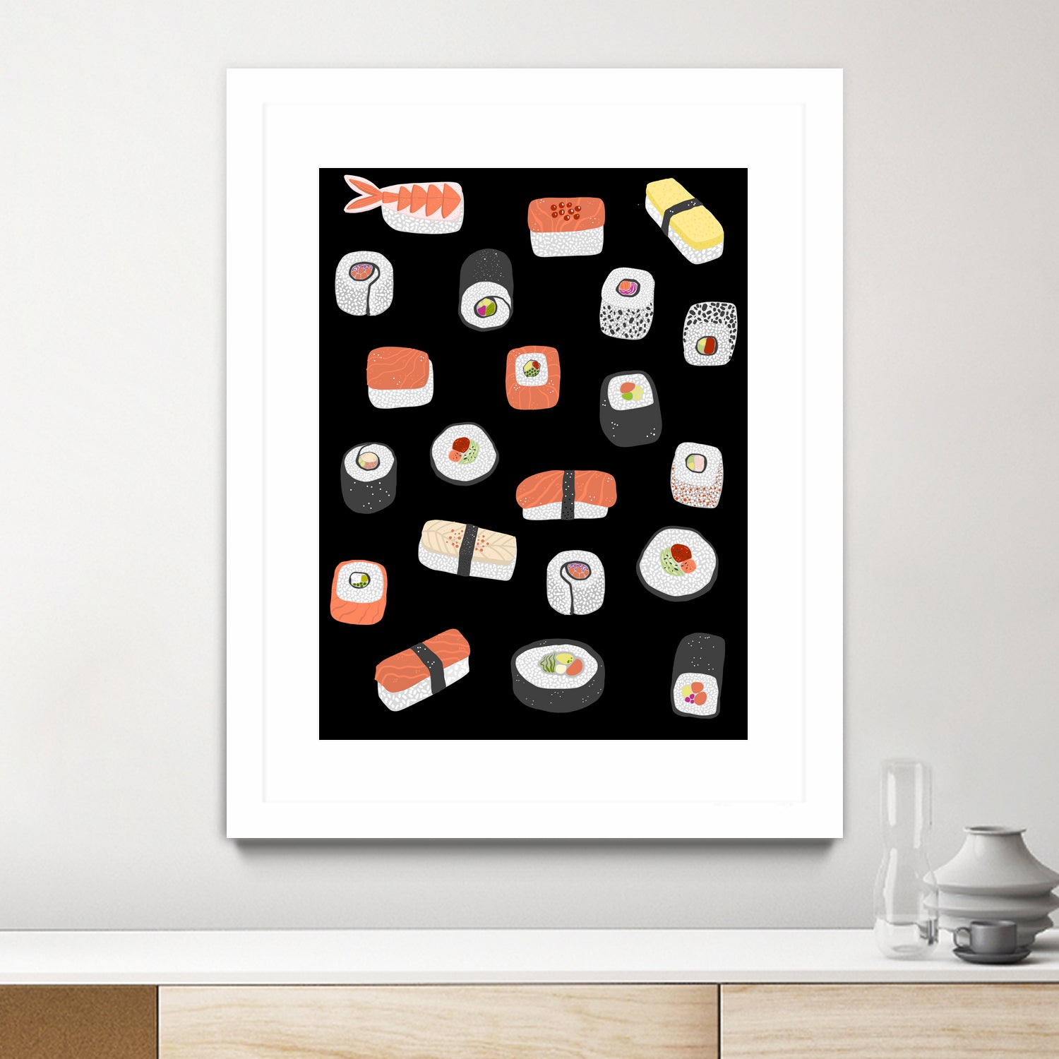 Sushi Roll Maki Nigiri Japanese Food Art by Nic Squirrell on GIANT ART - blue digital painting