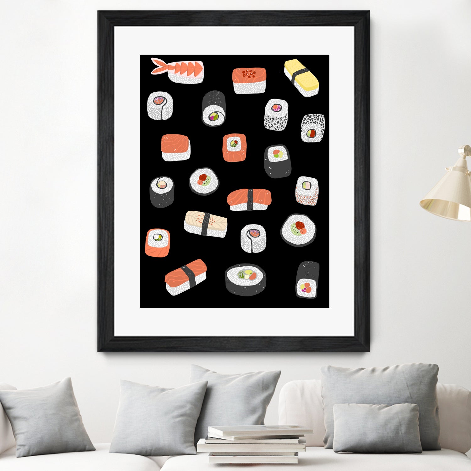 Sushi Roll Maki Nigiri Japanese Food Art by Nic Squirrell on GIANT ART - blue digital painting