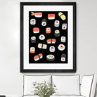 Sushi Roll Maki Nigiri Japanese Food Art by Nic Squirrell on GIANT ART - blue digital painting