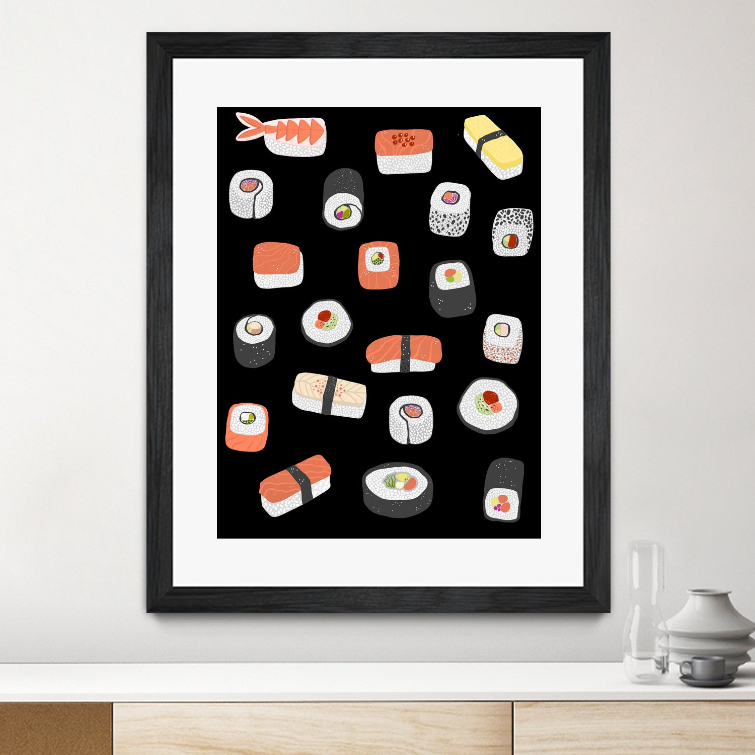 Sushi Roll Maki Nigiri Japanese Food Art by Nic Squirrell on GIANT ART - blue digital painting