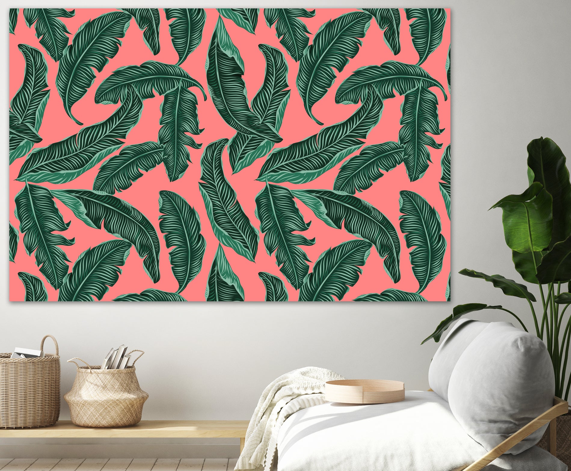 Banana leaves tropical leaves green pink by susana costa on GIANT ART - pink photo manipulation