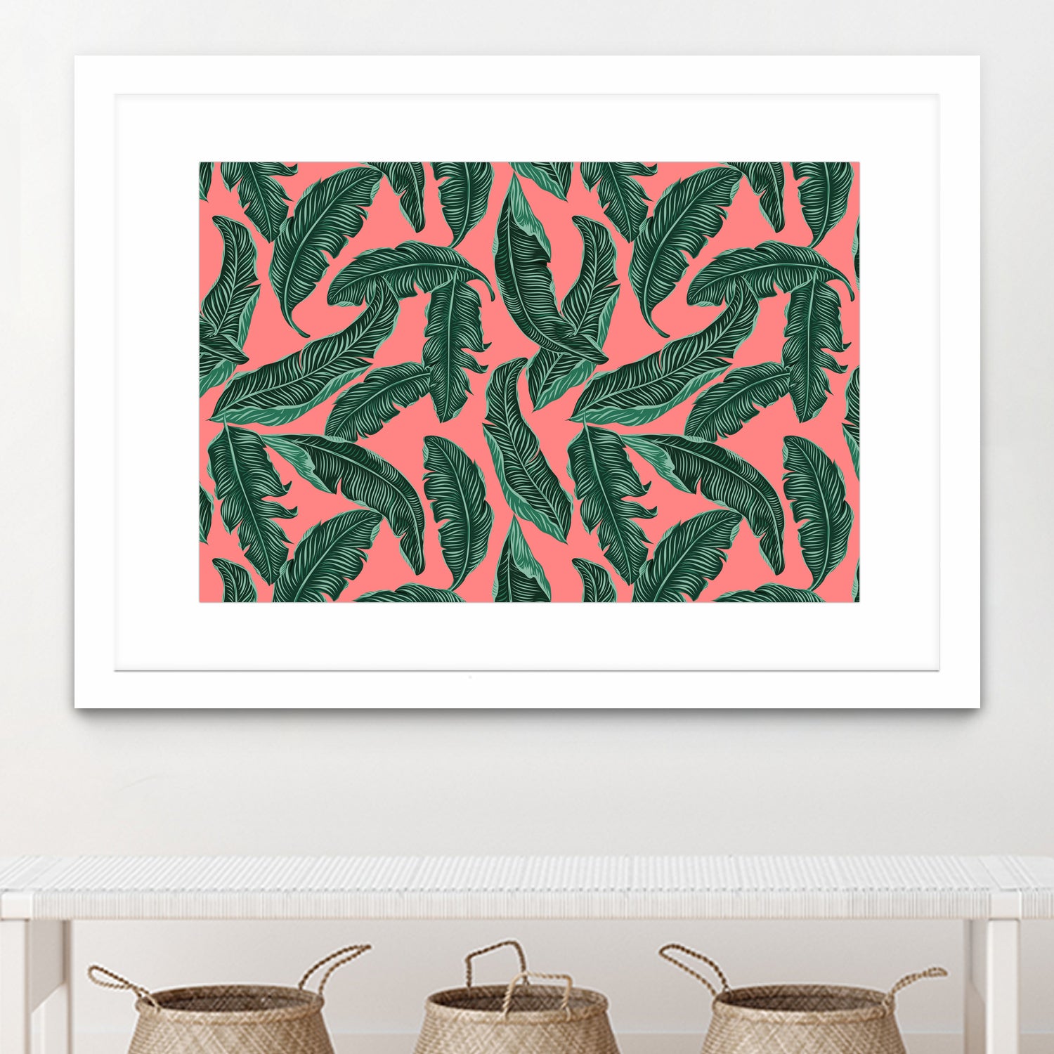 Banana leaves tropical leaves green pink by susana costa on GIANT ART - pink photo manipulation