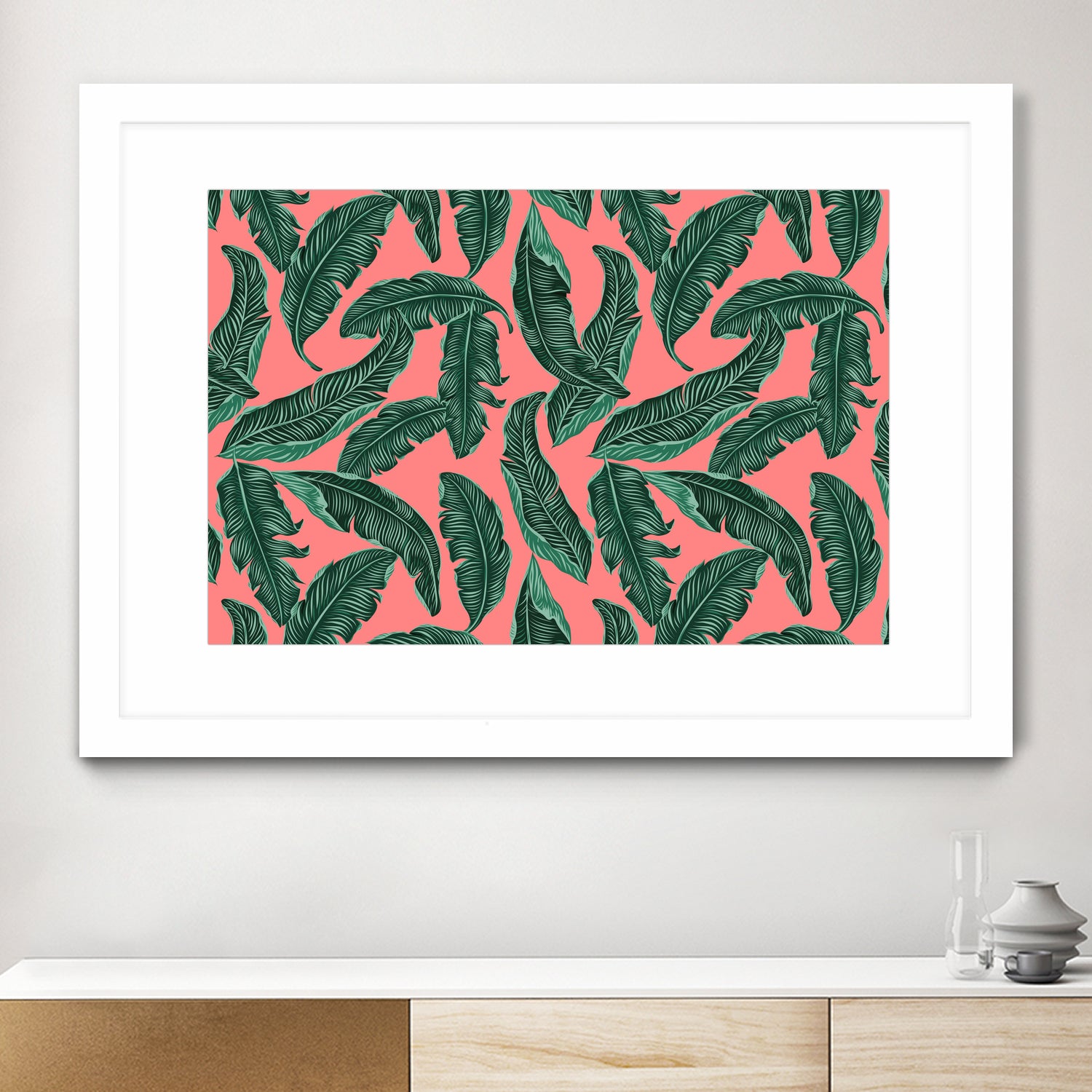 Banana leaves tropical leaves green pink by susana costa on GIANT ART - pink photo manipulation