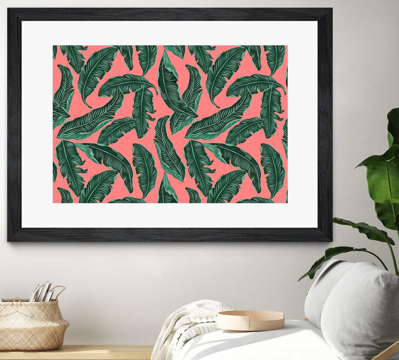 Banana leaves tropical leaves green pink by susana costa on GIANT ART - pink photo manipulation