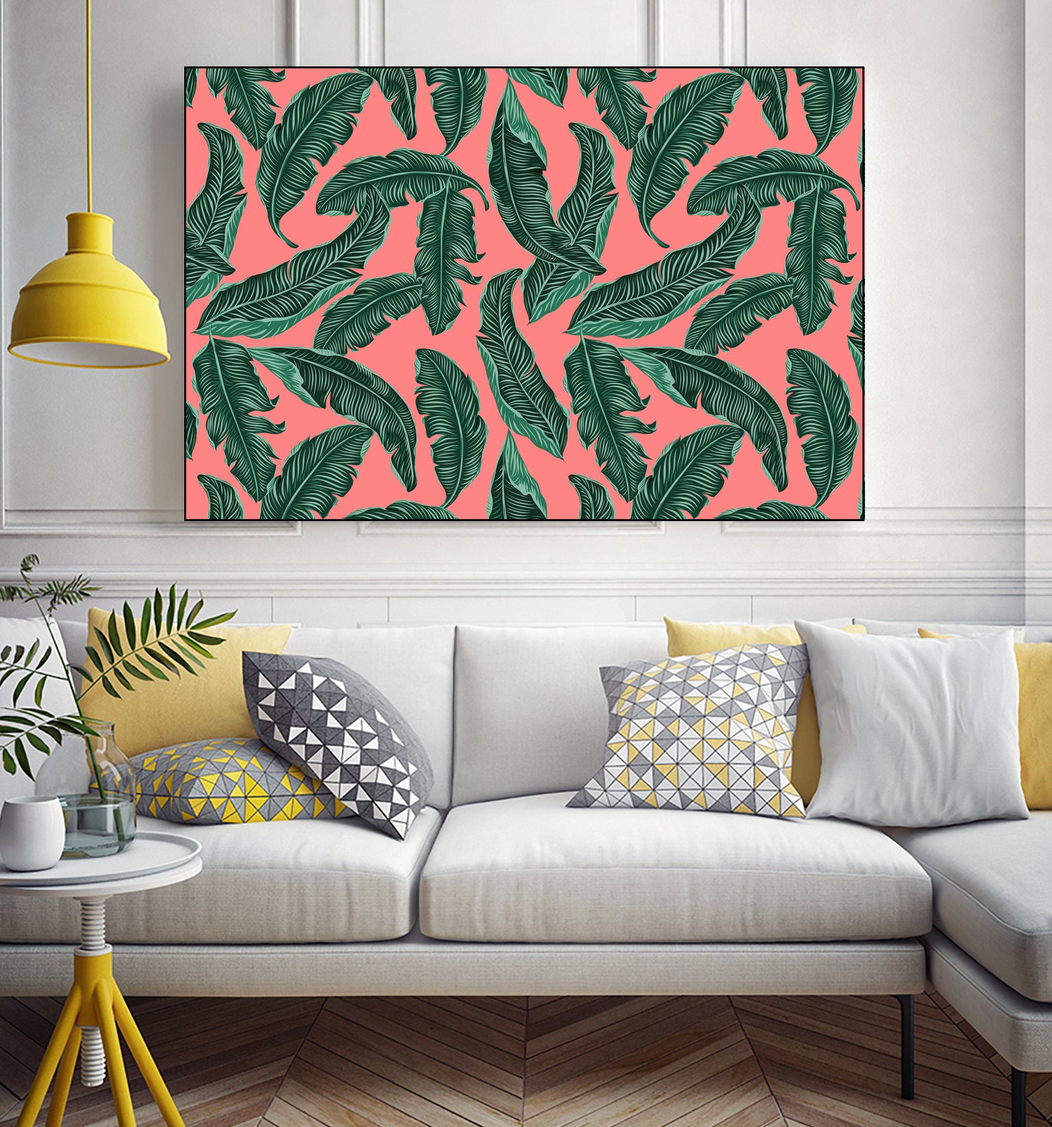 Banana leaves tropical leaves green pink by susana costa on GIANT ART - pink photo manipulation