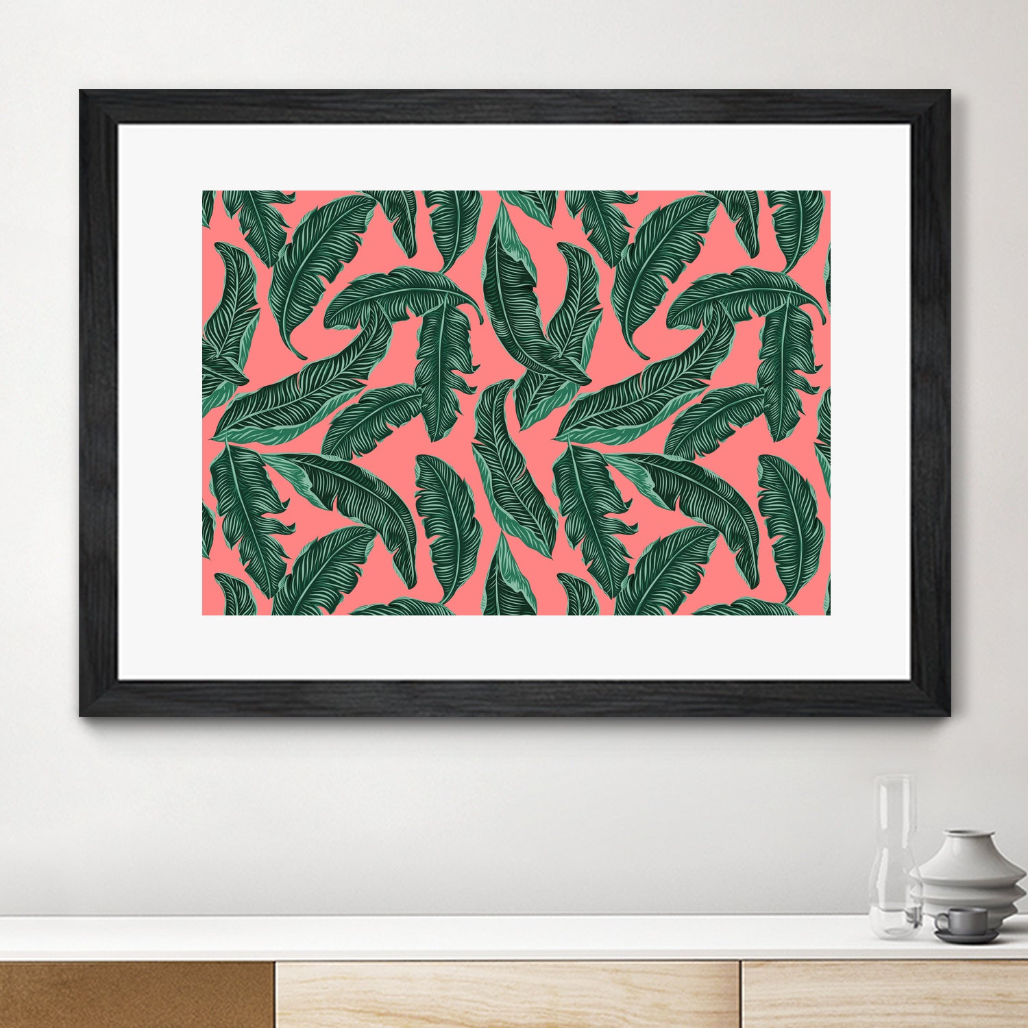 Banana leaves tropical leaves green pink by susana costa on GIANT ART - pink photo manipulation