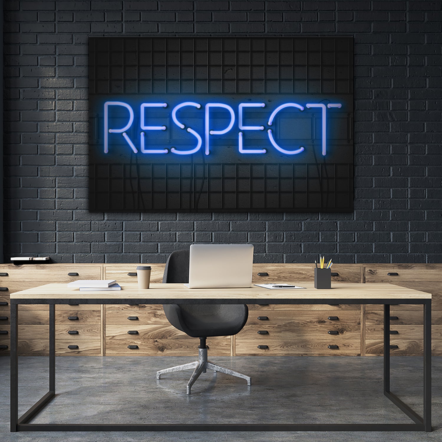 RESPECT – Neon Night by Art Frankenberg on GIANT ART - blue typography